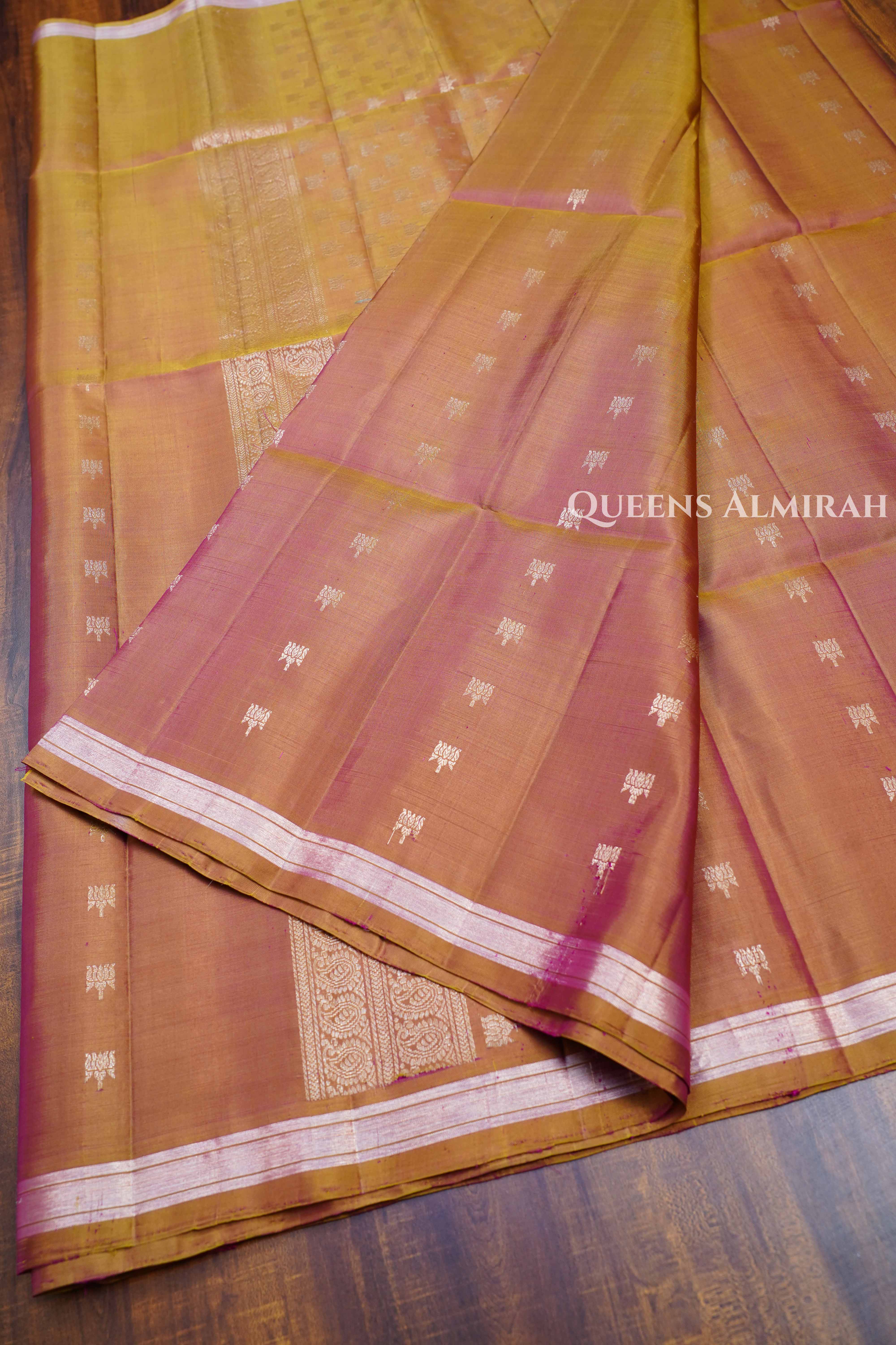 Peach Orange Pure Soft Silk Saree