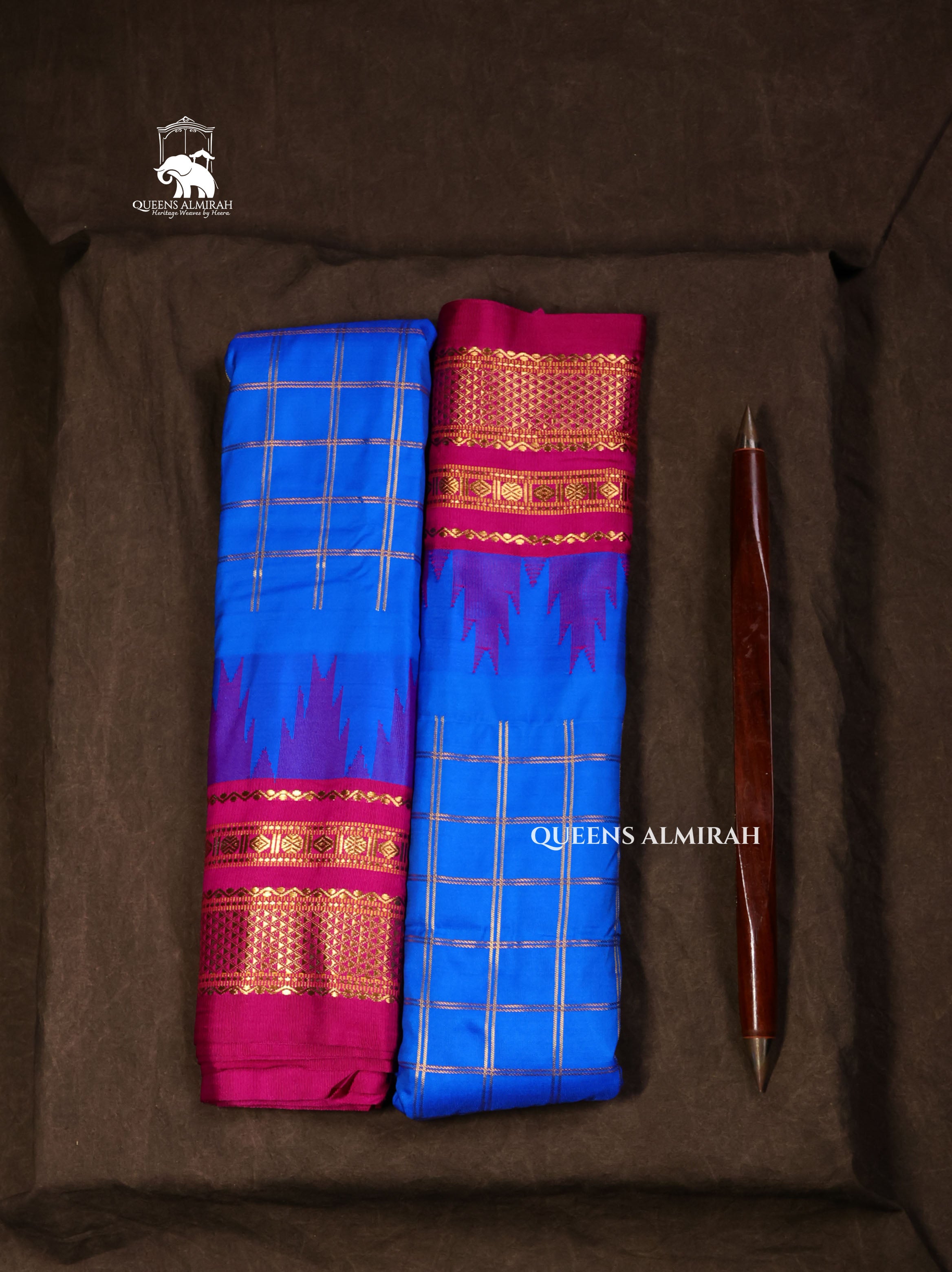 Blue Kattam With Rani Pink Semi Gadwal Silk Saree