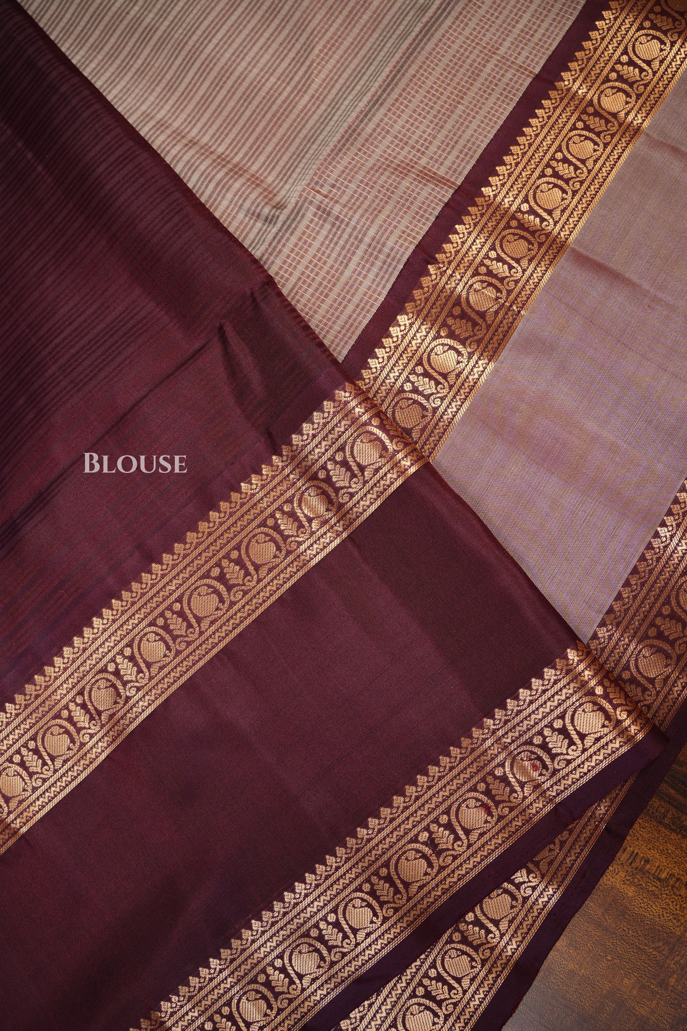 Grey With Coffee Brown Rettapet Border Payadi Pure Soft Silk Saree