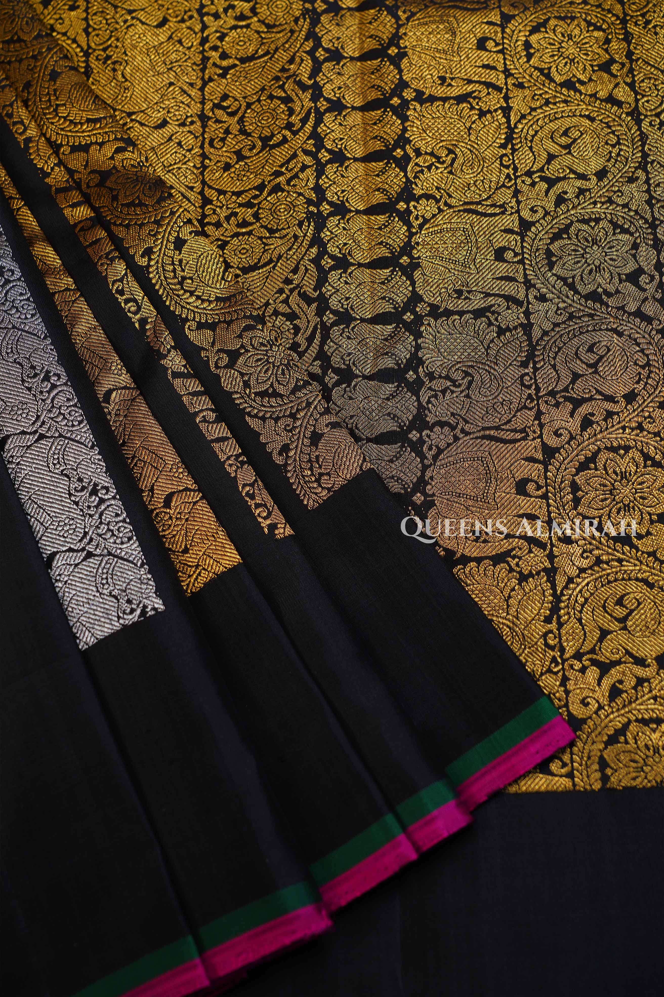 Black Striped Vanasingaram Pure Kanchivaram Silk Saree