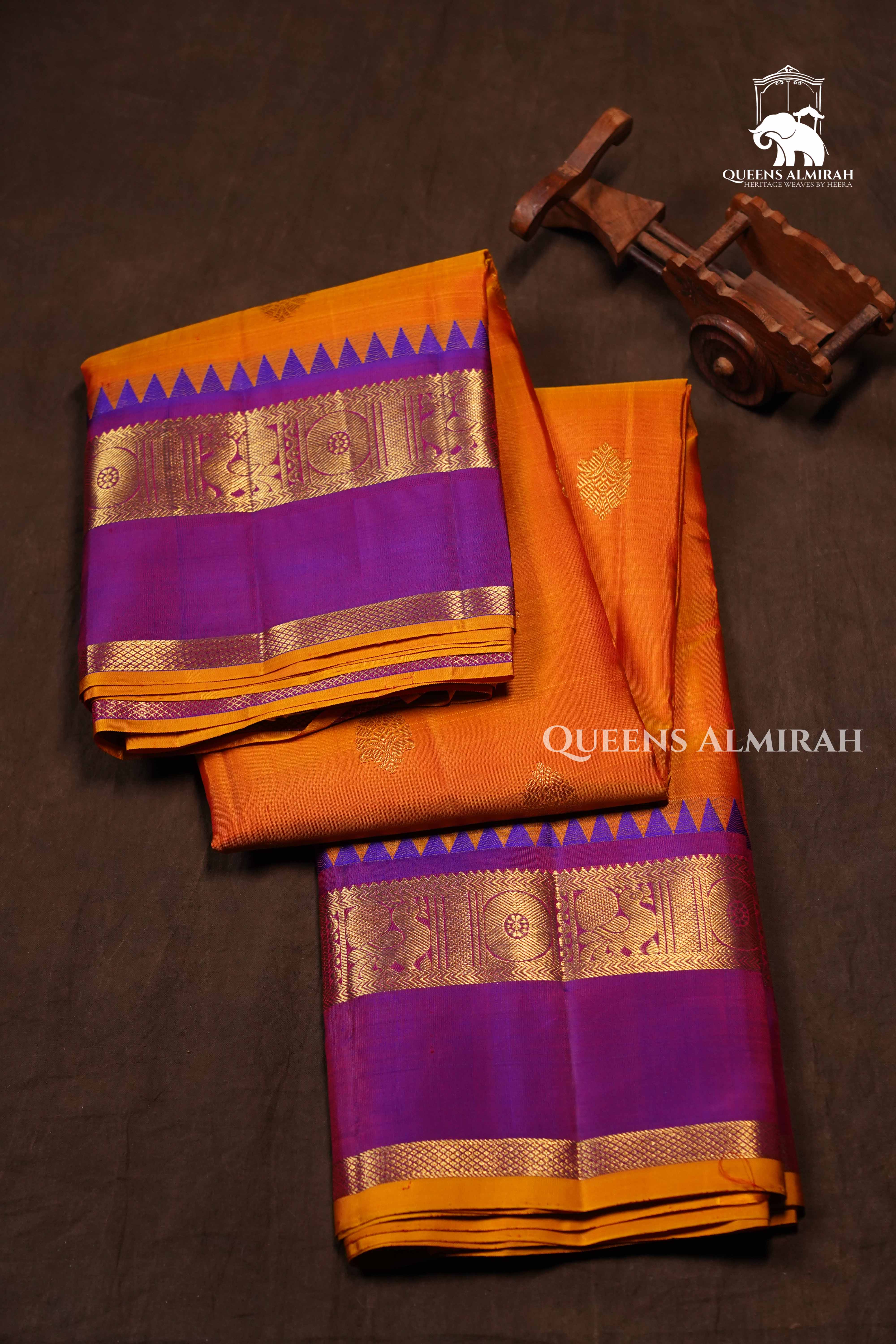Orange With Purple Pure Kanchivaram Silk Saree