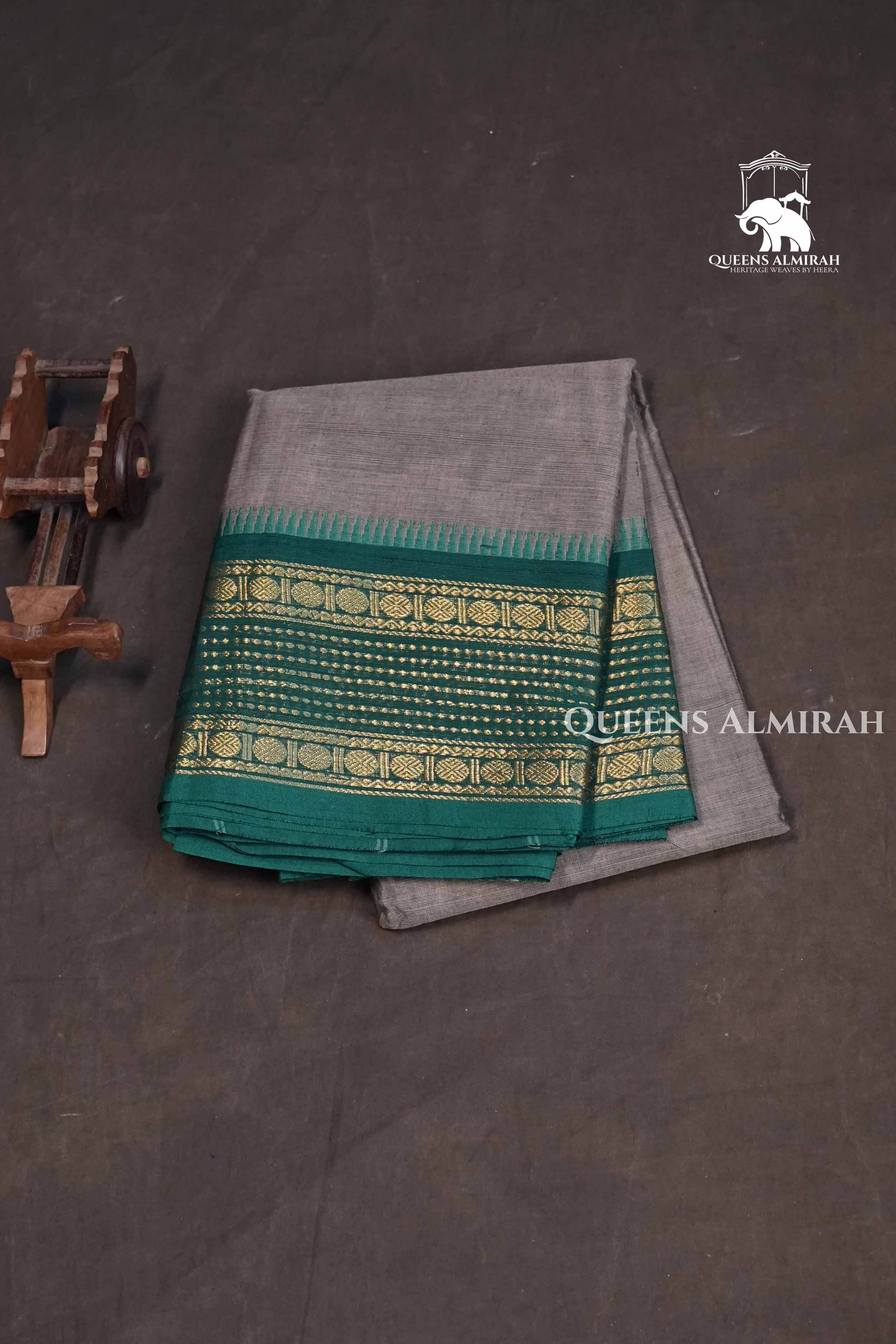 Grey With Green Kanchi Cotton Saree