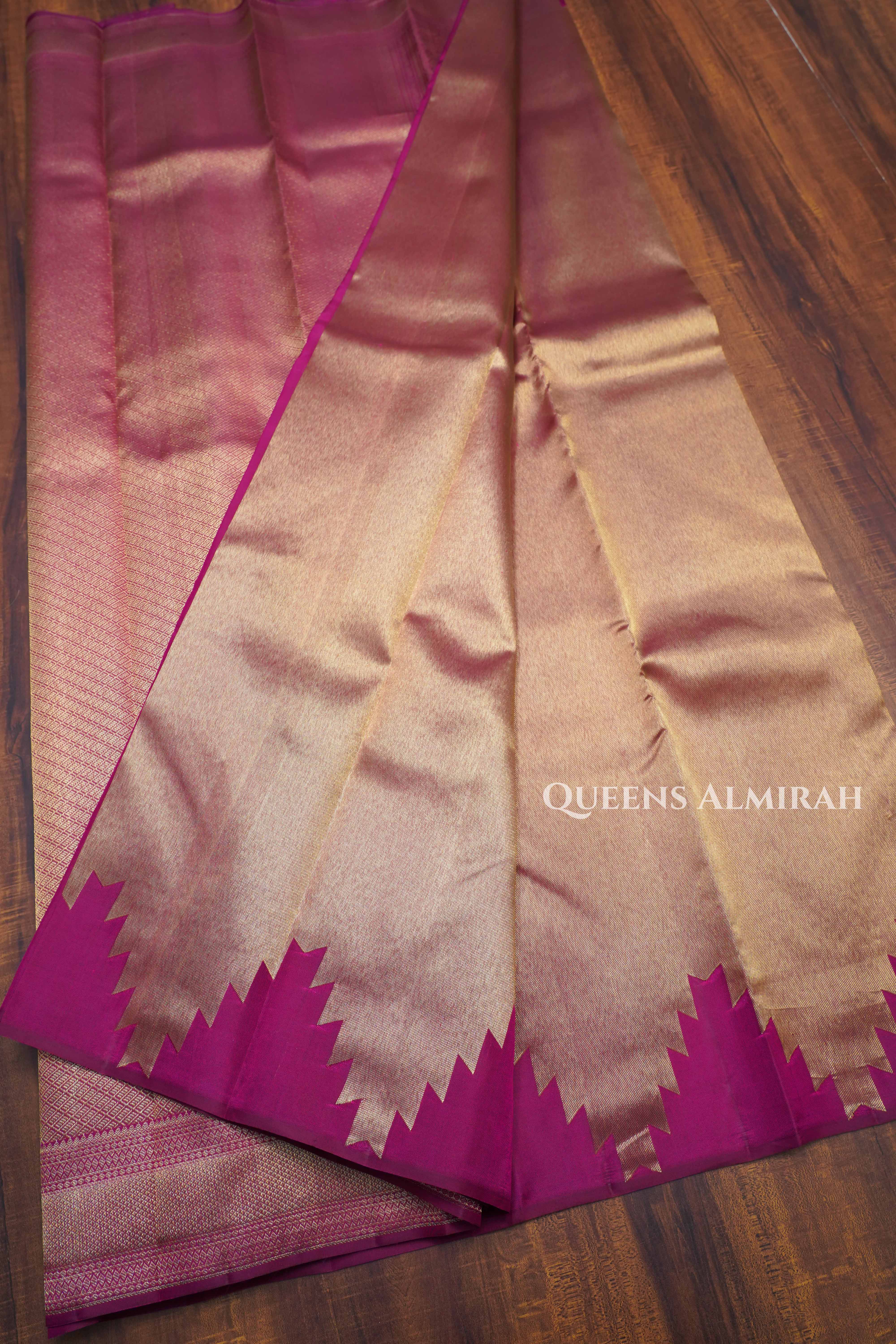 Golden With Purple Pure Kanchivaram Silk Saree