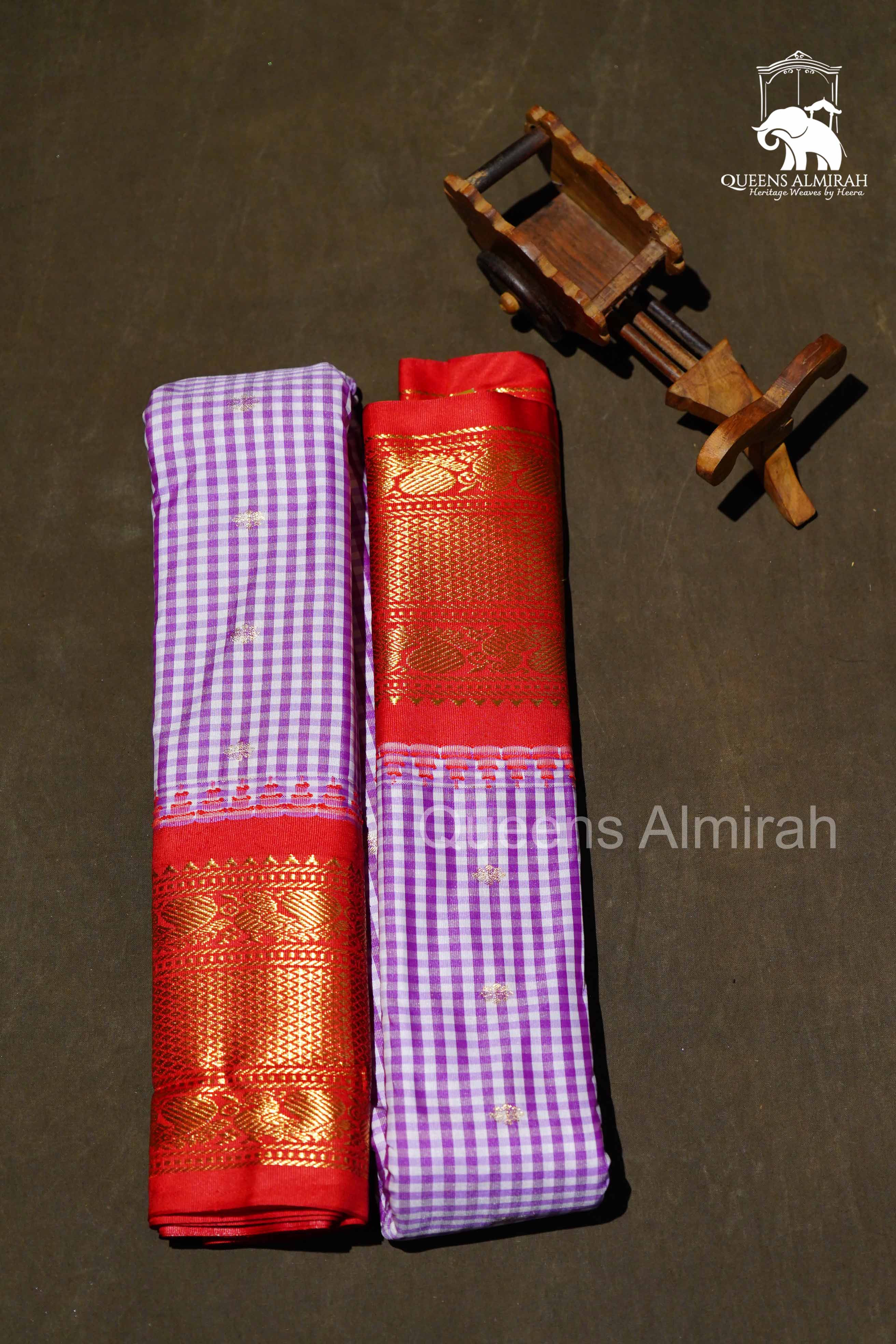 Lavender Katam With Red Border Semi Gadwal Silk Saree