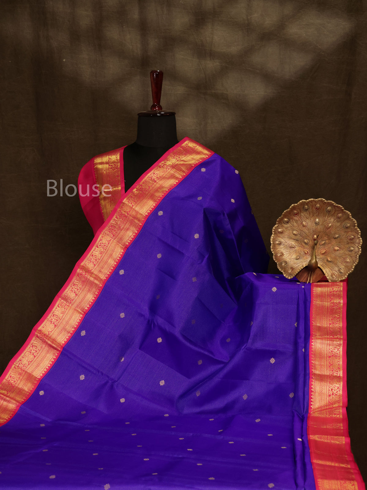 Ms Blue With Pink Pure Kanchivaram Silk Saree