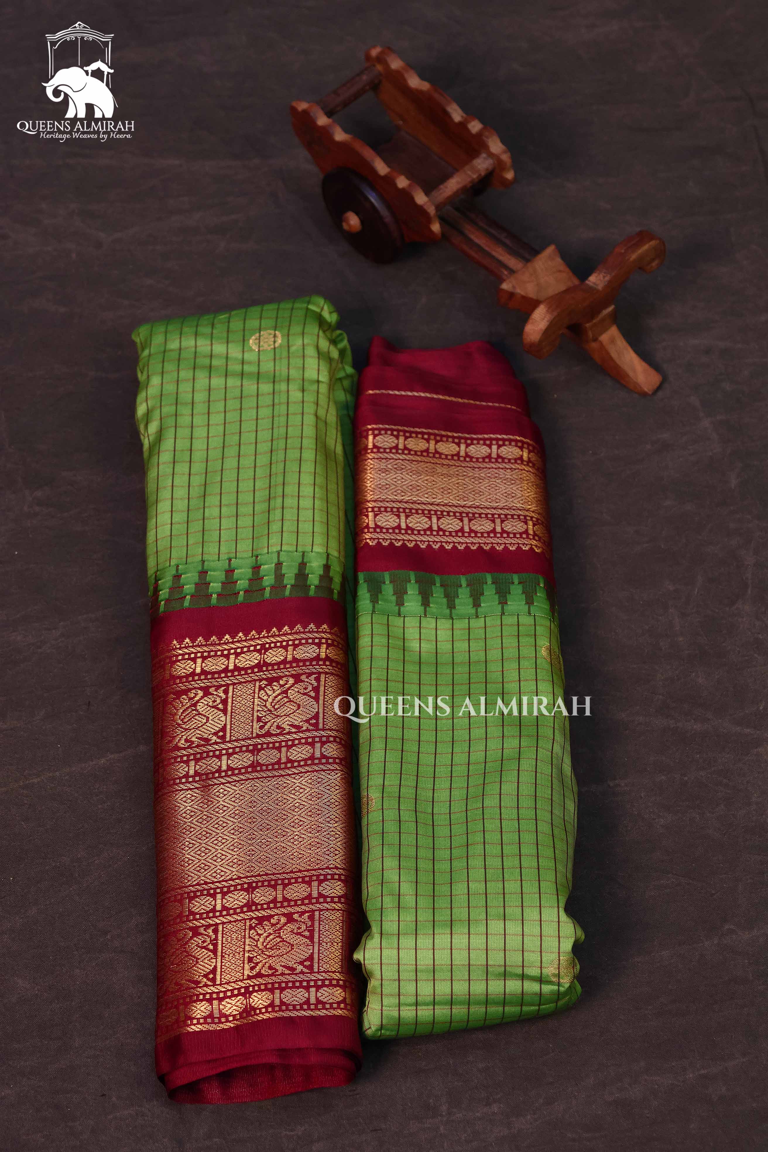 Green With Maroon Semi Gadwal Silk Saree