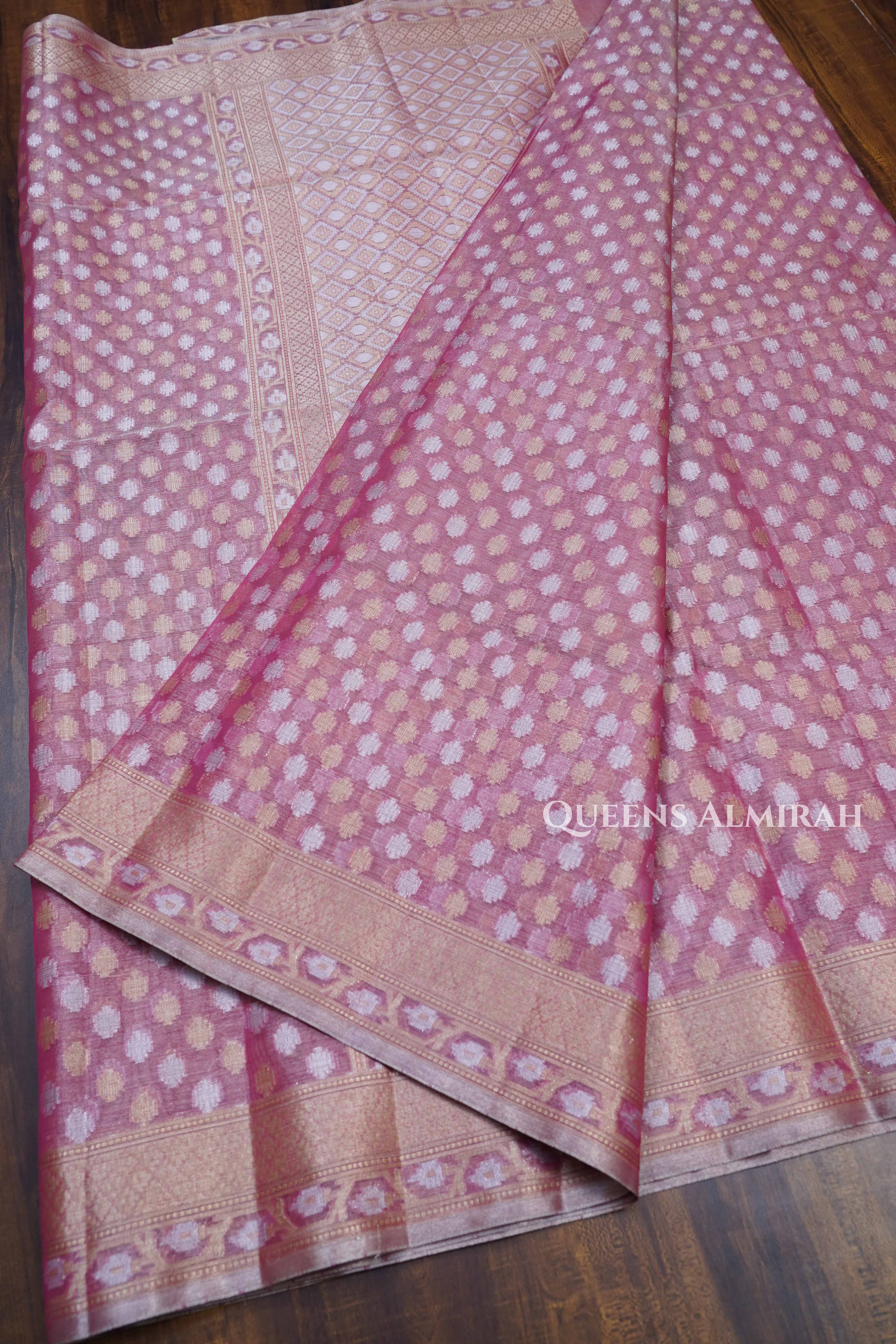 Grey Pink Banarasi Organza saree