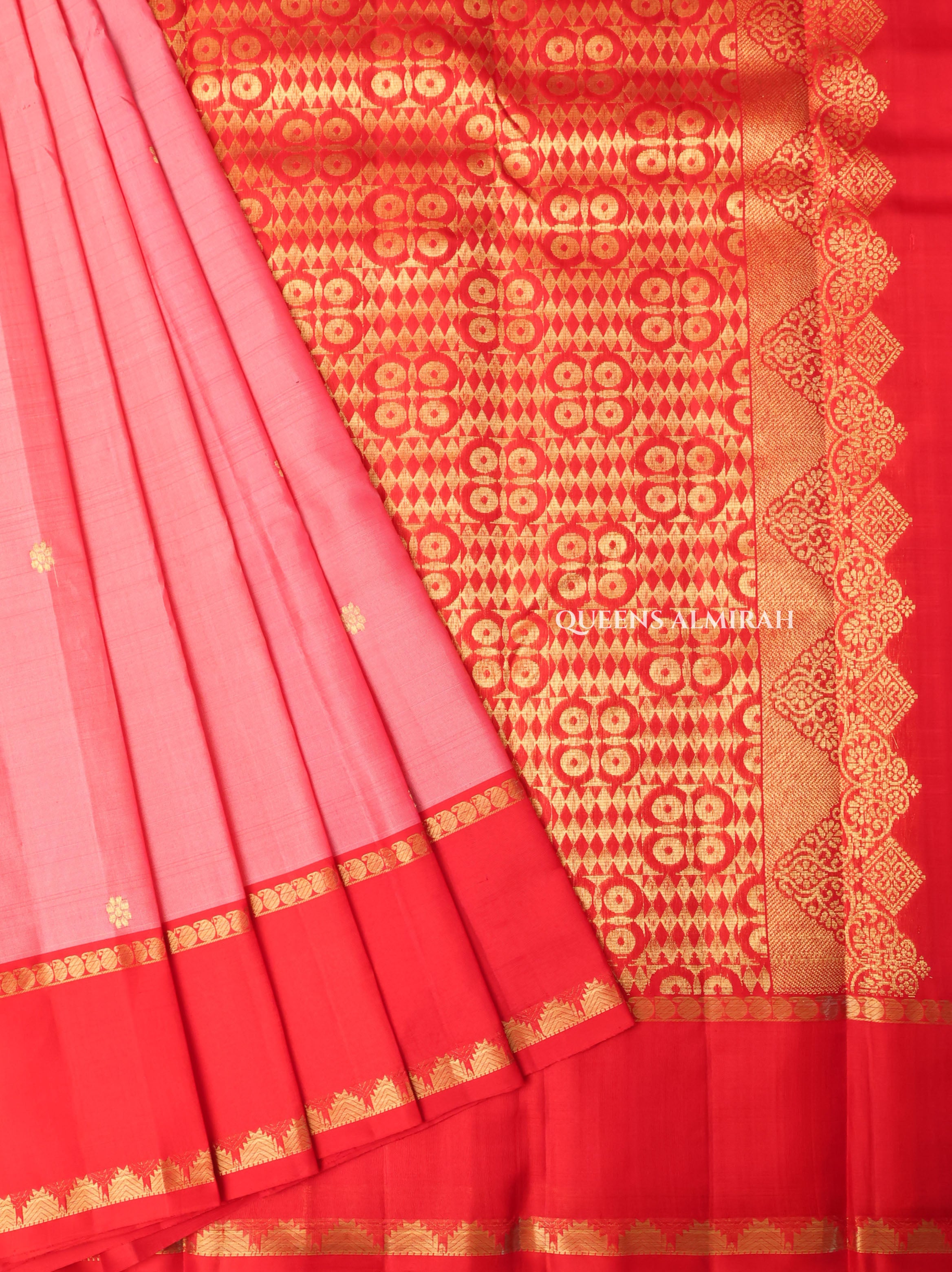 Rose Milk Pink With Red Pure Kanchivaram Silk Saree