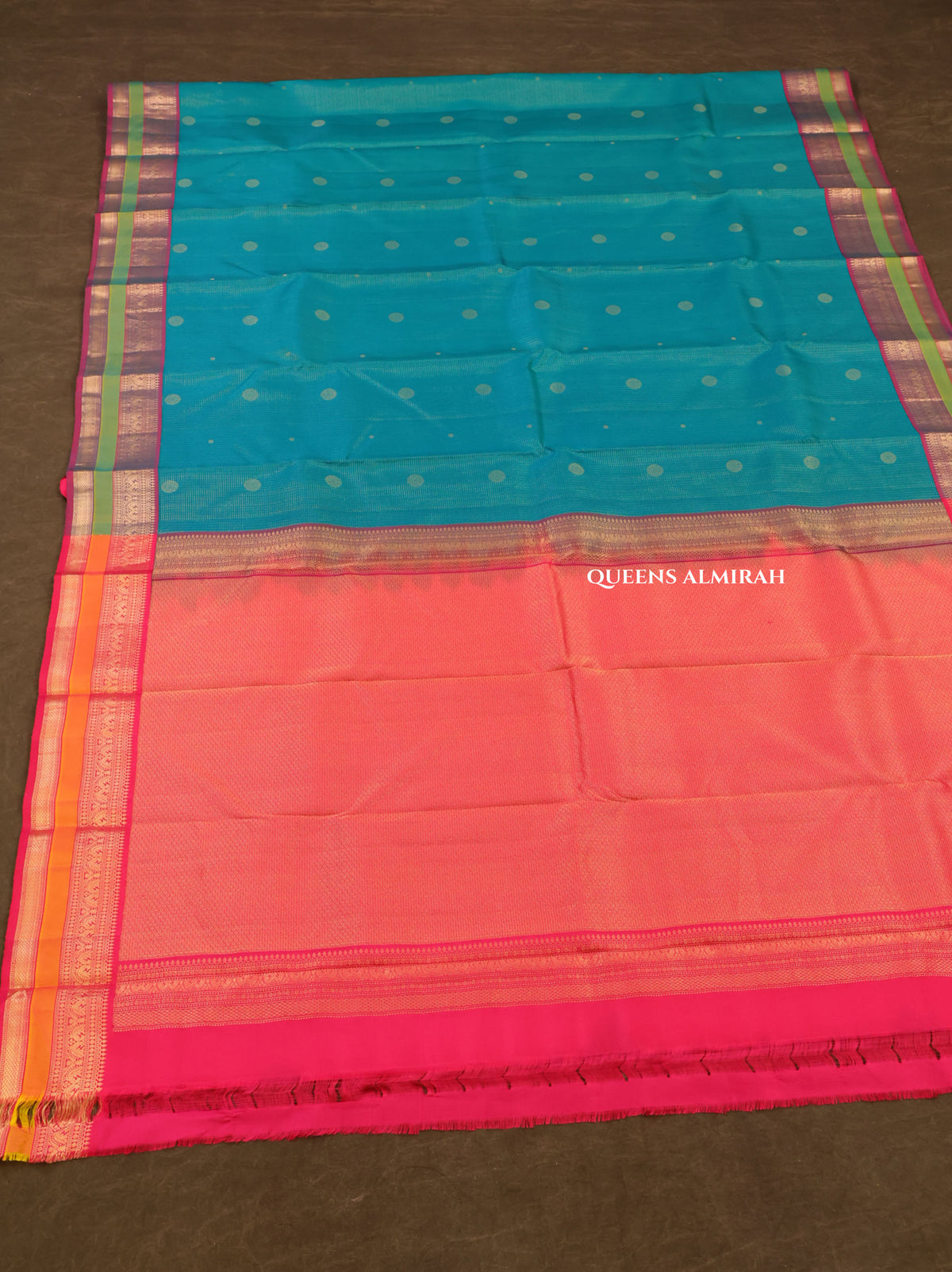 Rama Blue With Pink Pure Kanchivaram Silk Saree