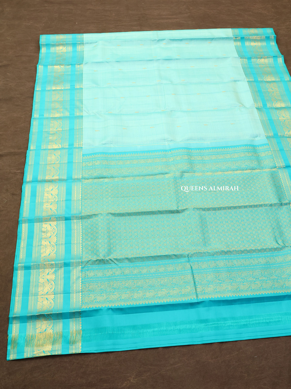 Sky Blue With  Turquoise Blue Pure Kanchivaram Silk Saree