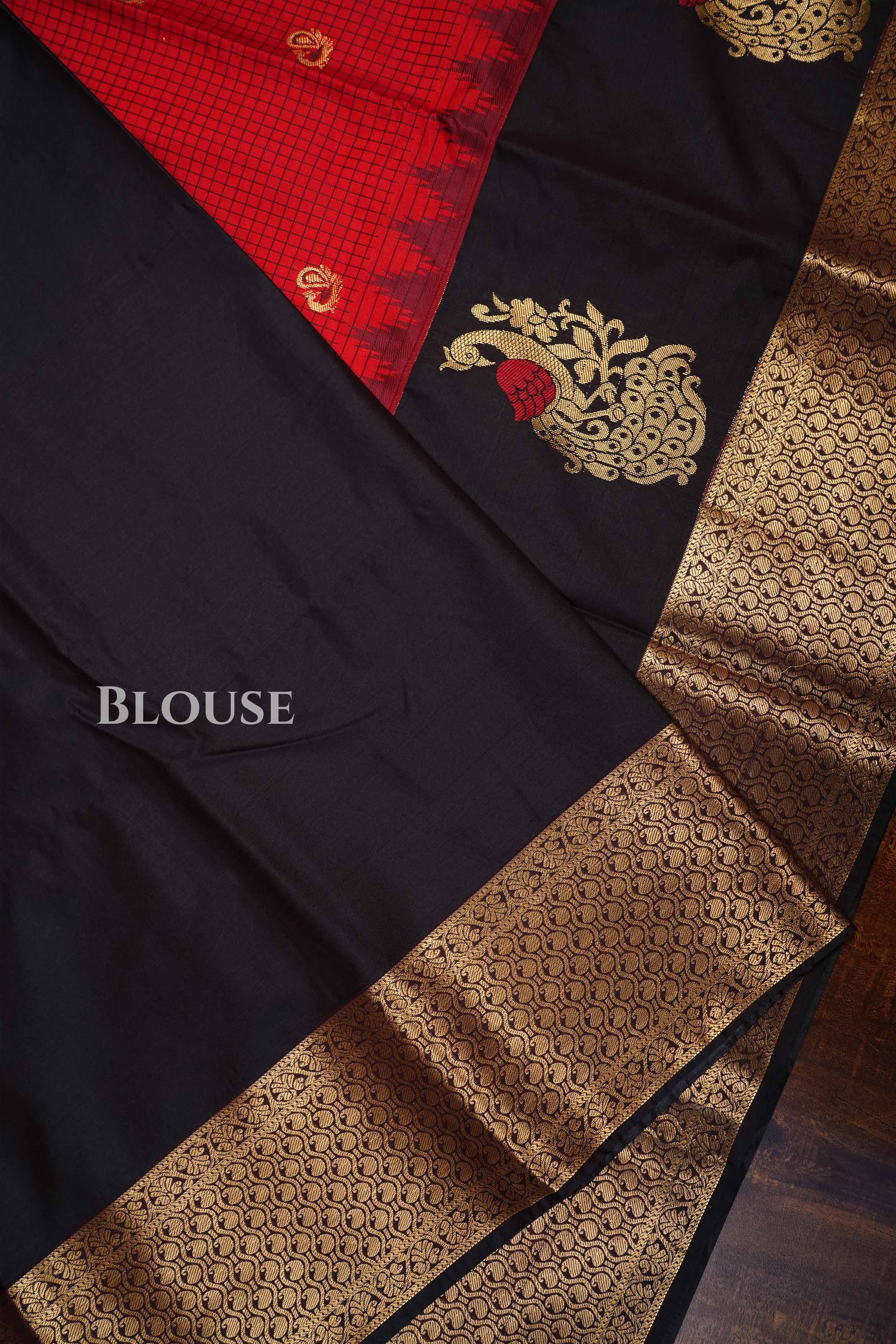 Dark Orange with Black Semi Gadwal Silk Saree