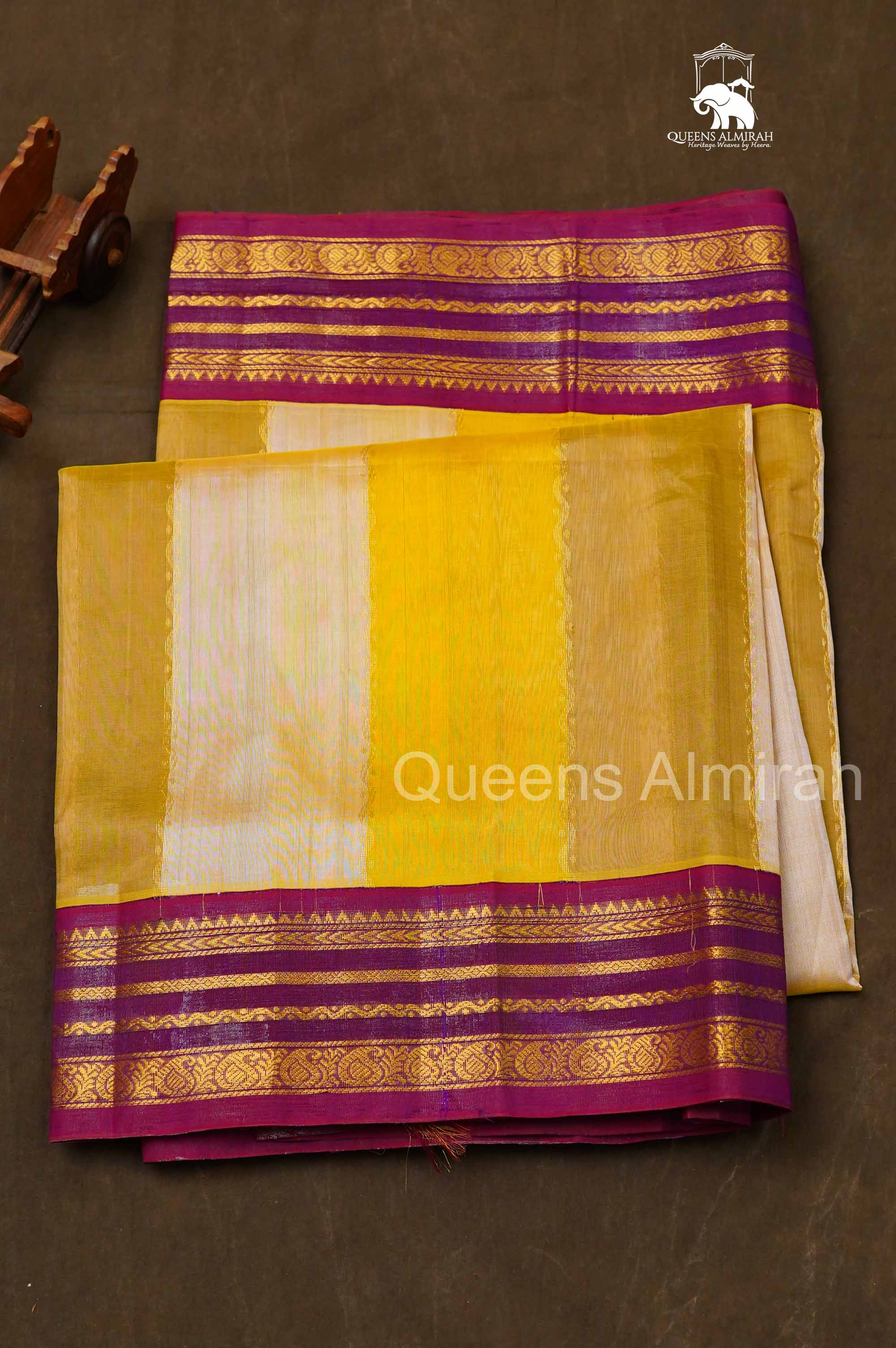 Multi Color With Varisapet Purple Border Pure Silk Cotton Saree