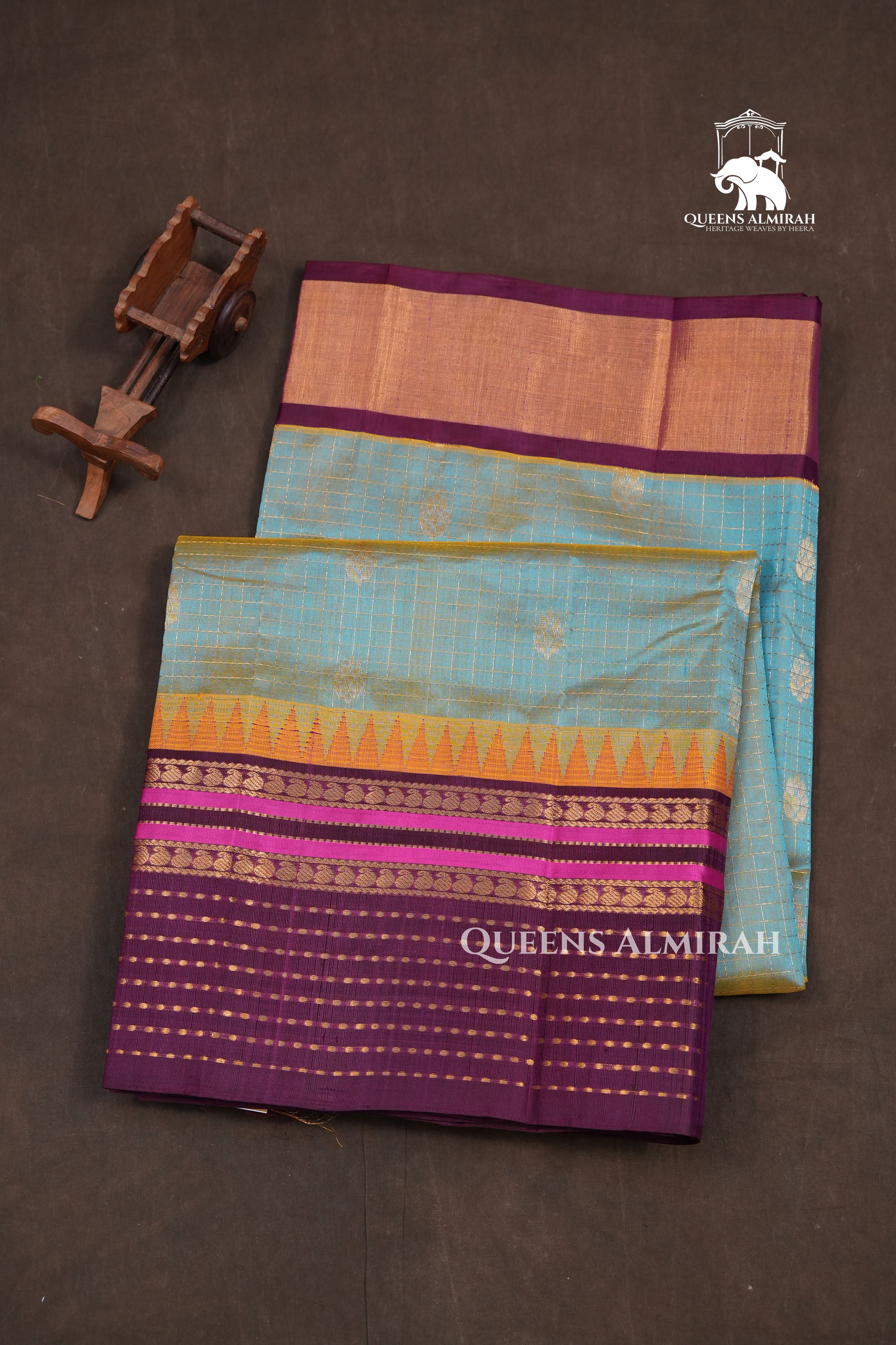 Sky Blue With Purple Pure Kanchi Silk Cotton Saree