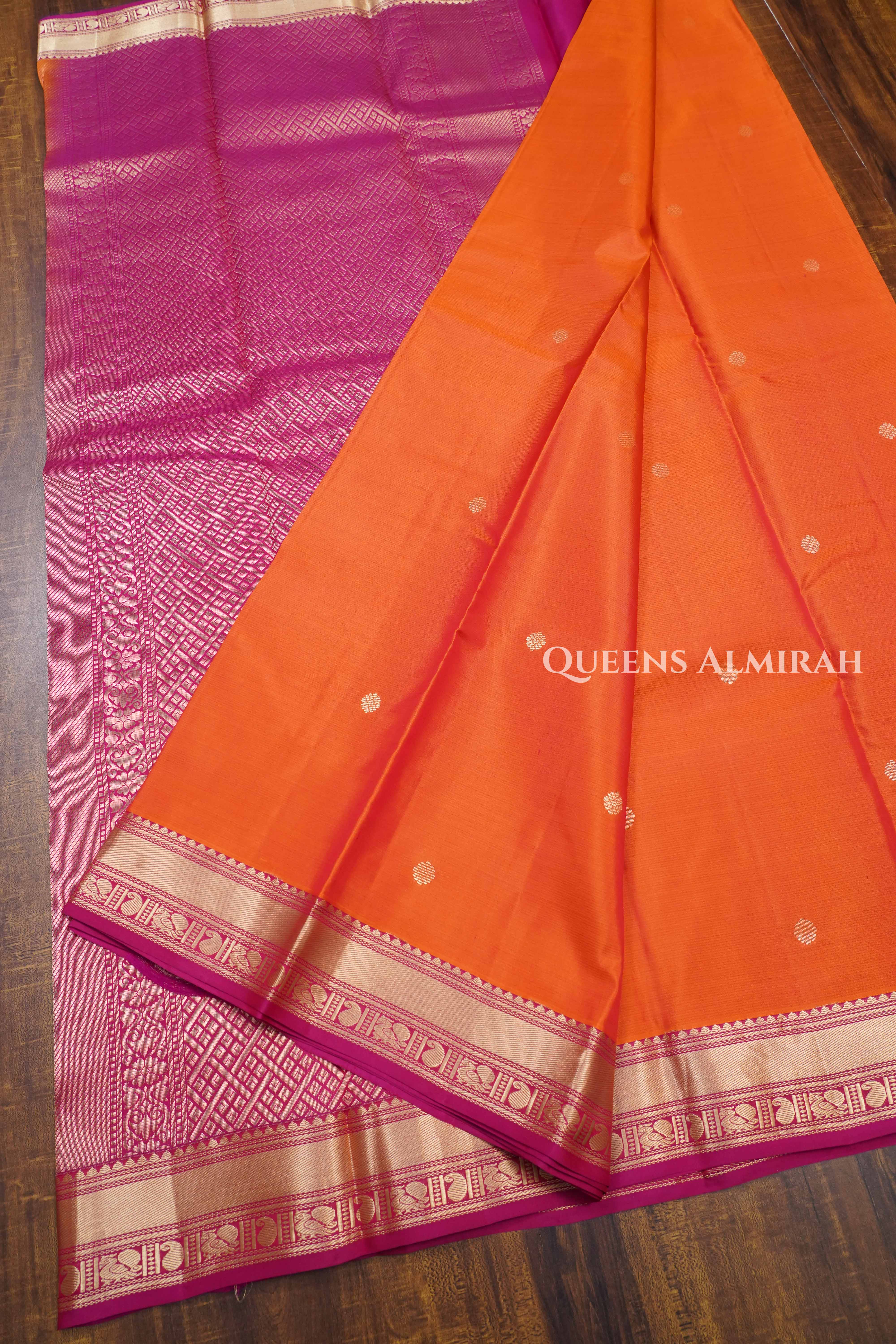 Deep Orange With Pink Pure Kanchivaram Silk Saree