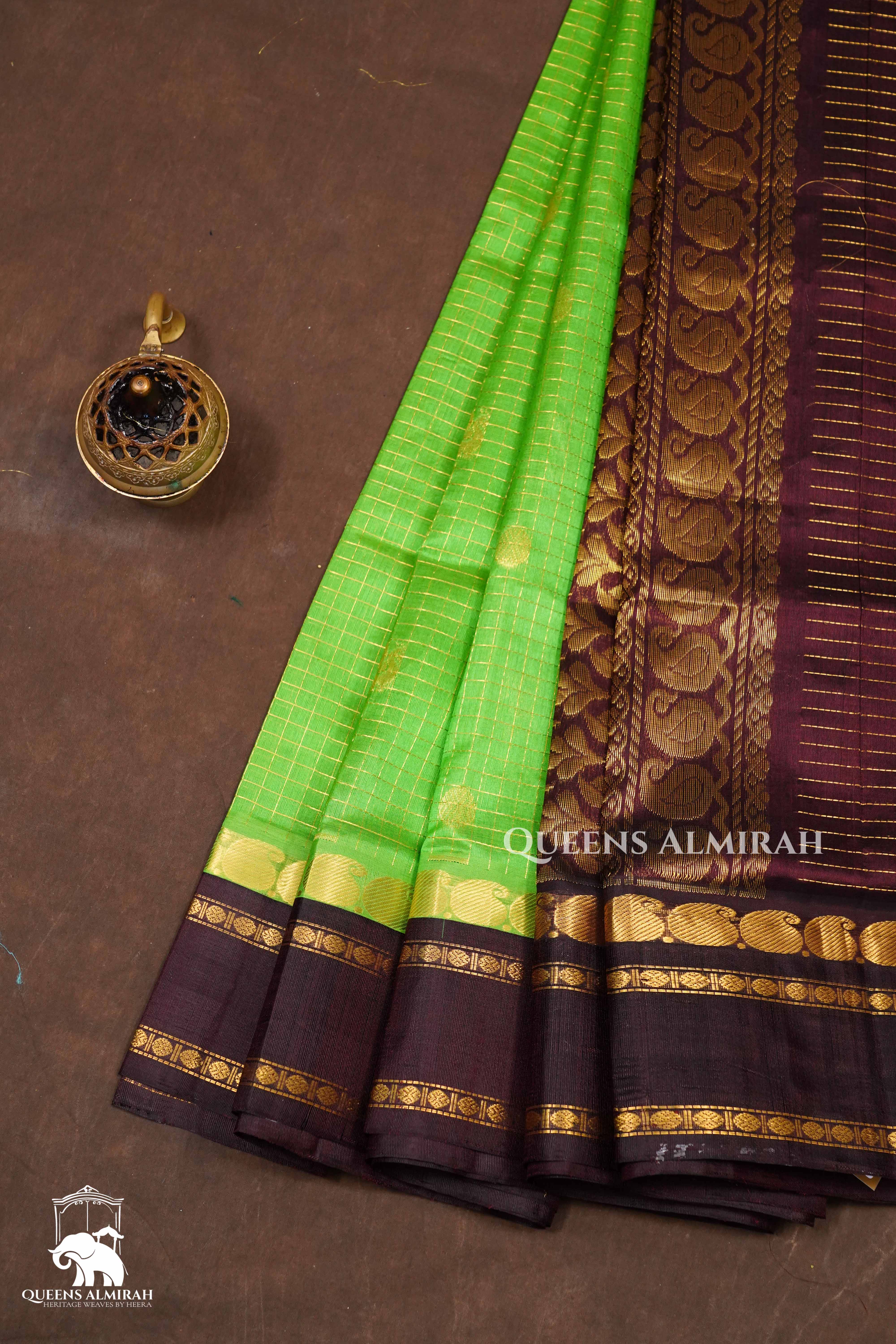 Leaf Green With Cocoa Bean Pure Silk Cotton Saree