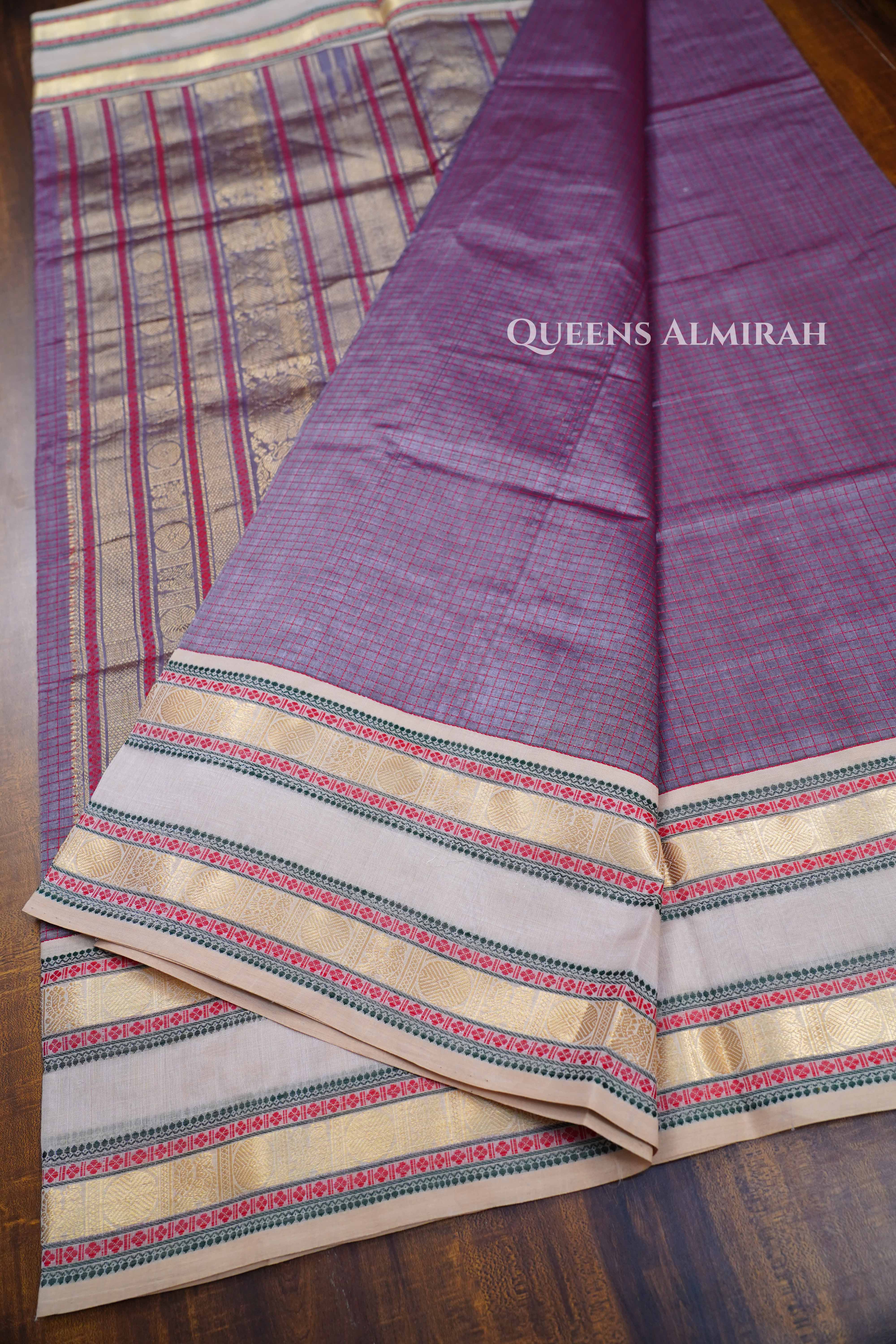 Onion Pink Karaikudi Chettinad Silk Cotton Saree