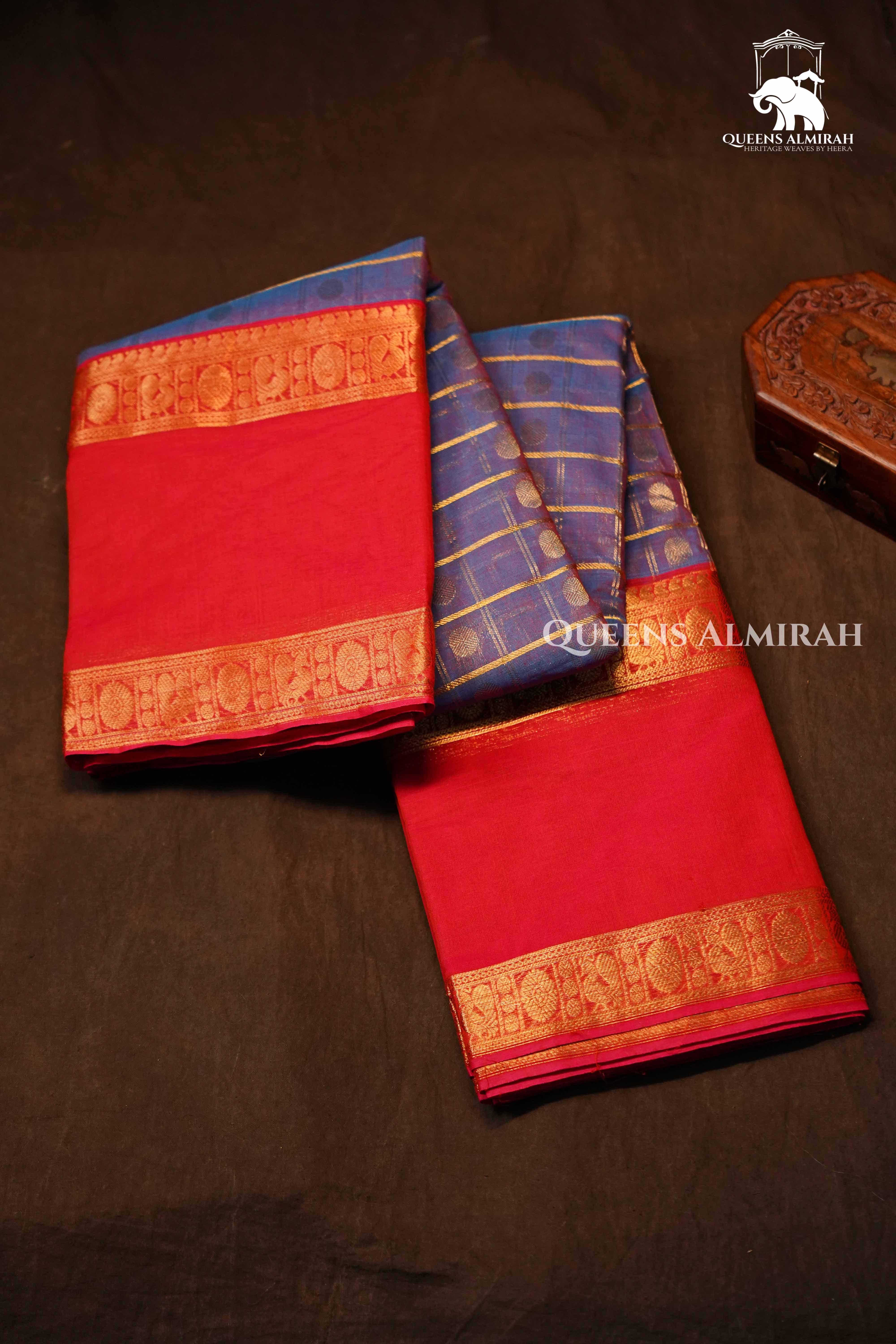 Light Purple With Red Chettinad Cotton Saree