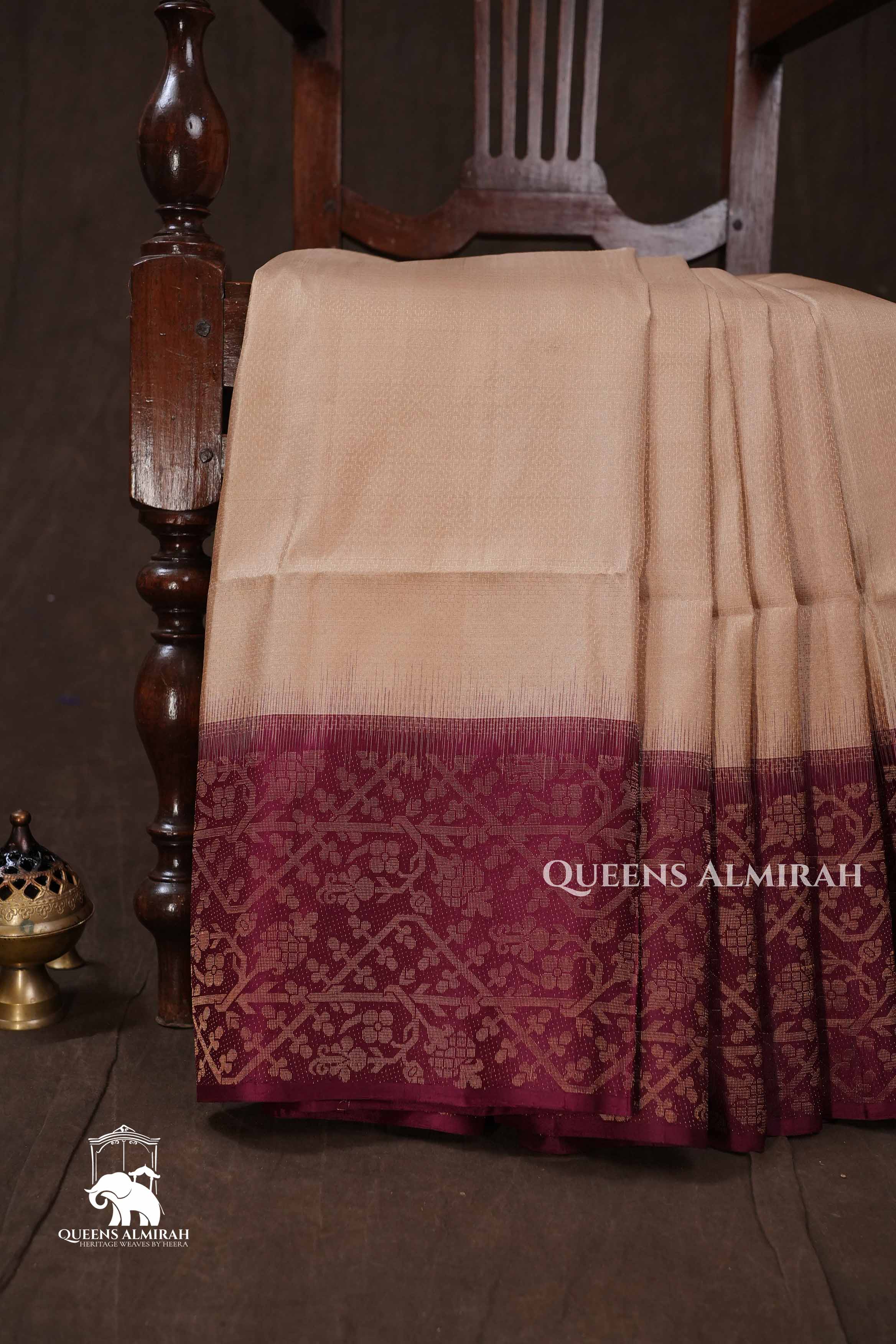 Ivory With Purple Pure Soft Silk Saree