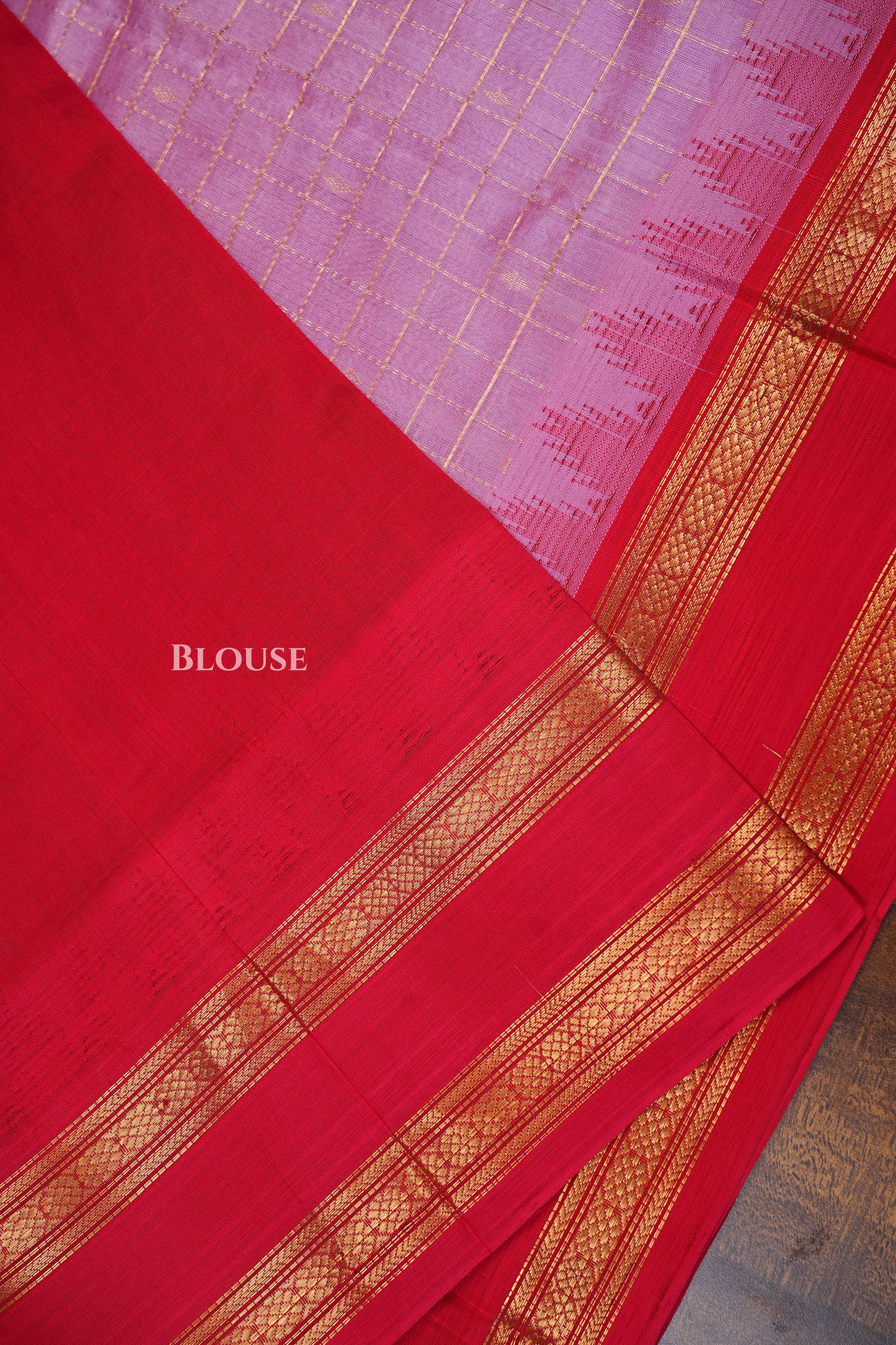 Pink Kattam With Red Rettapet Border Pure Silk Cotton Saree