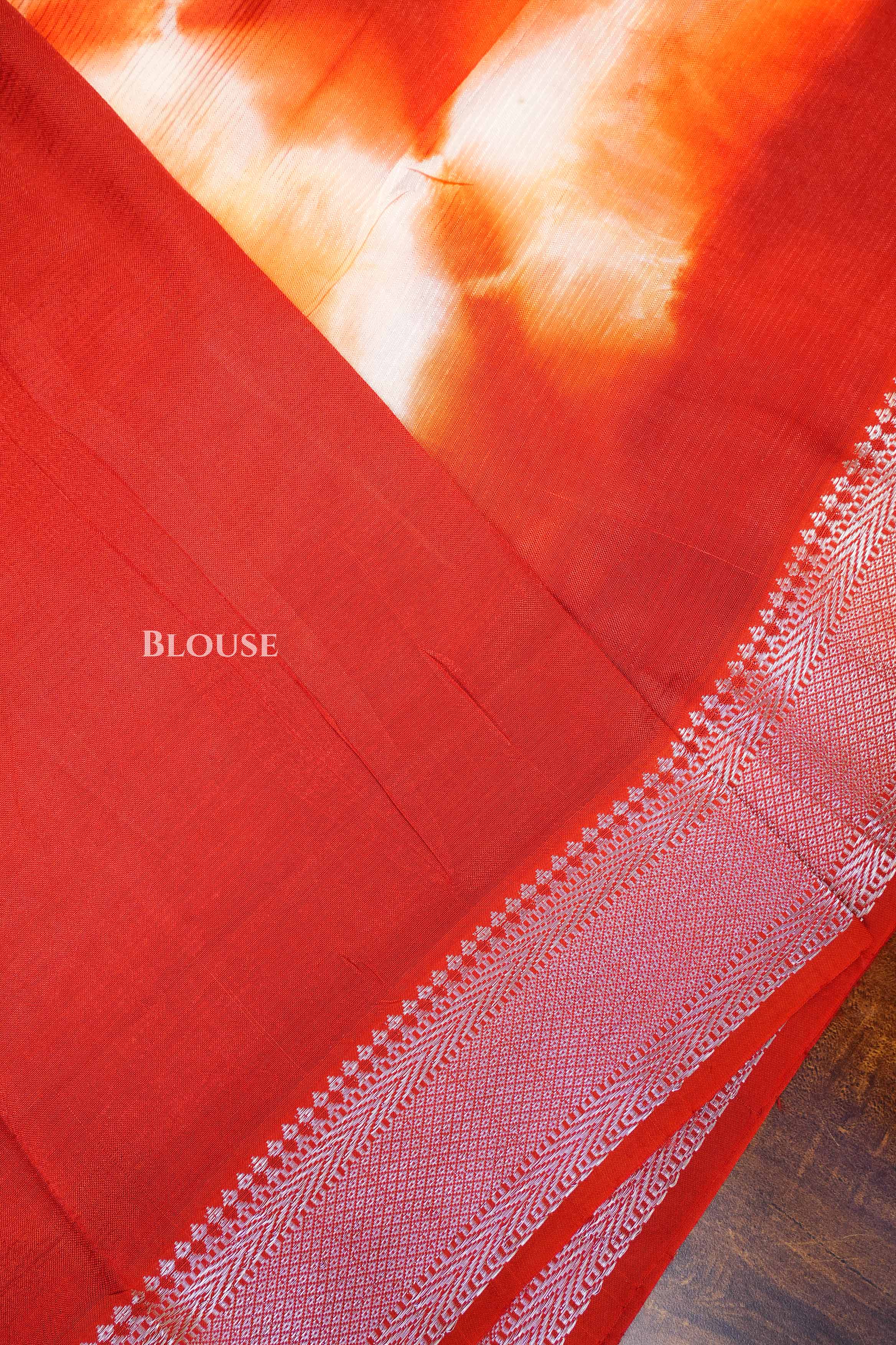 Rust Orange With White Shibori Mangalgiri Saree