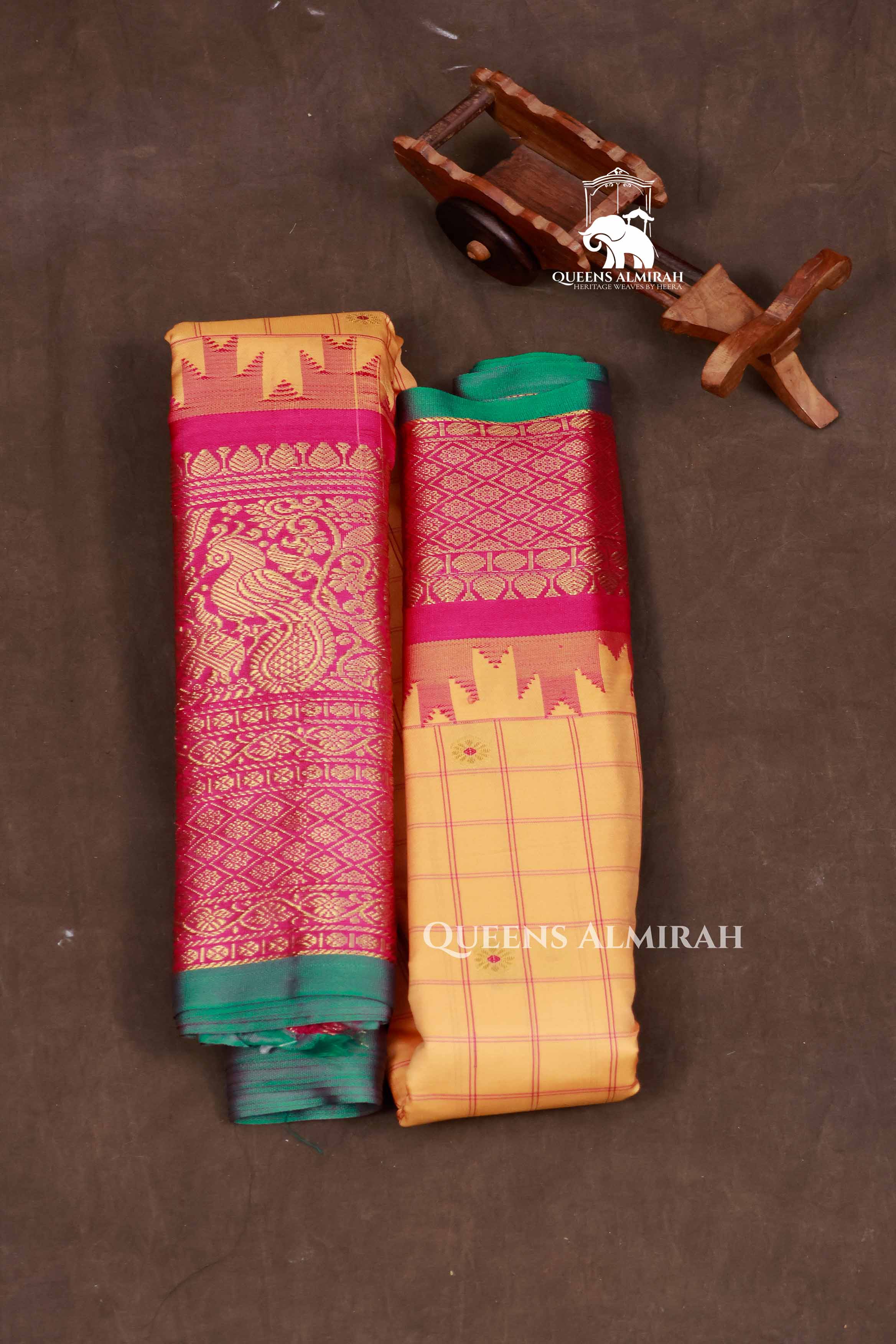 Yellow Kattam And Pink Semi Gadwal Silk Saree