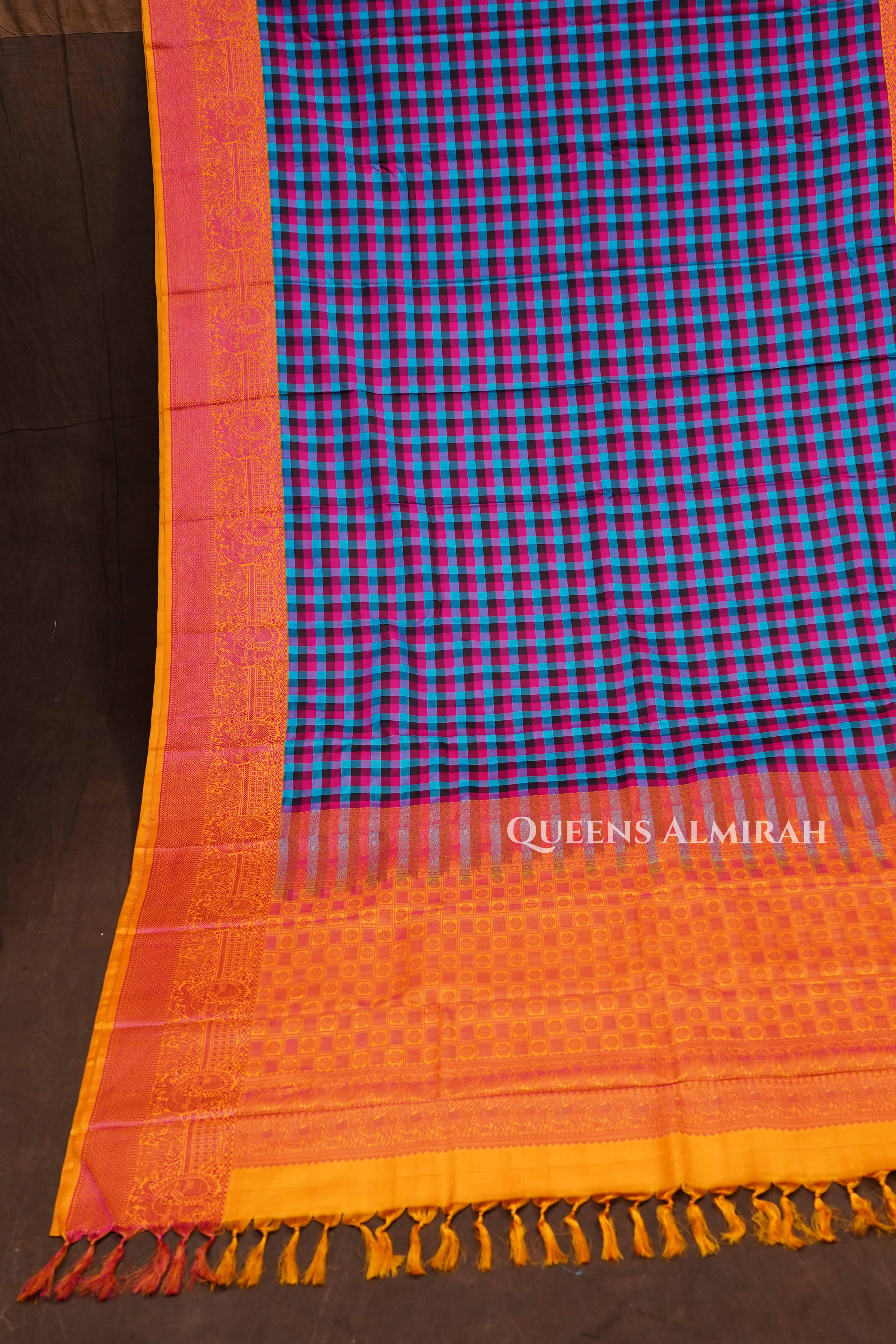 Multi Color Checked Kuravanji Silk Saree