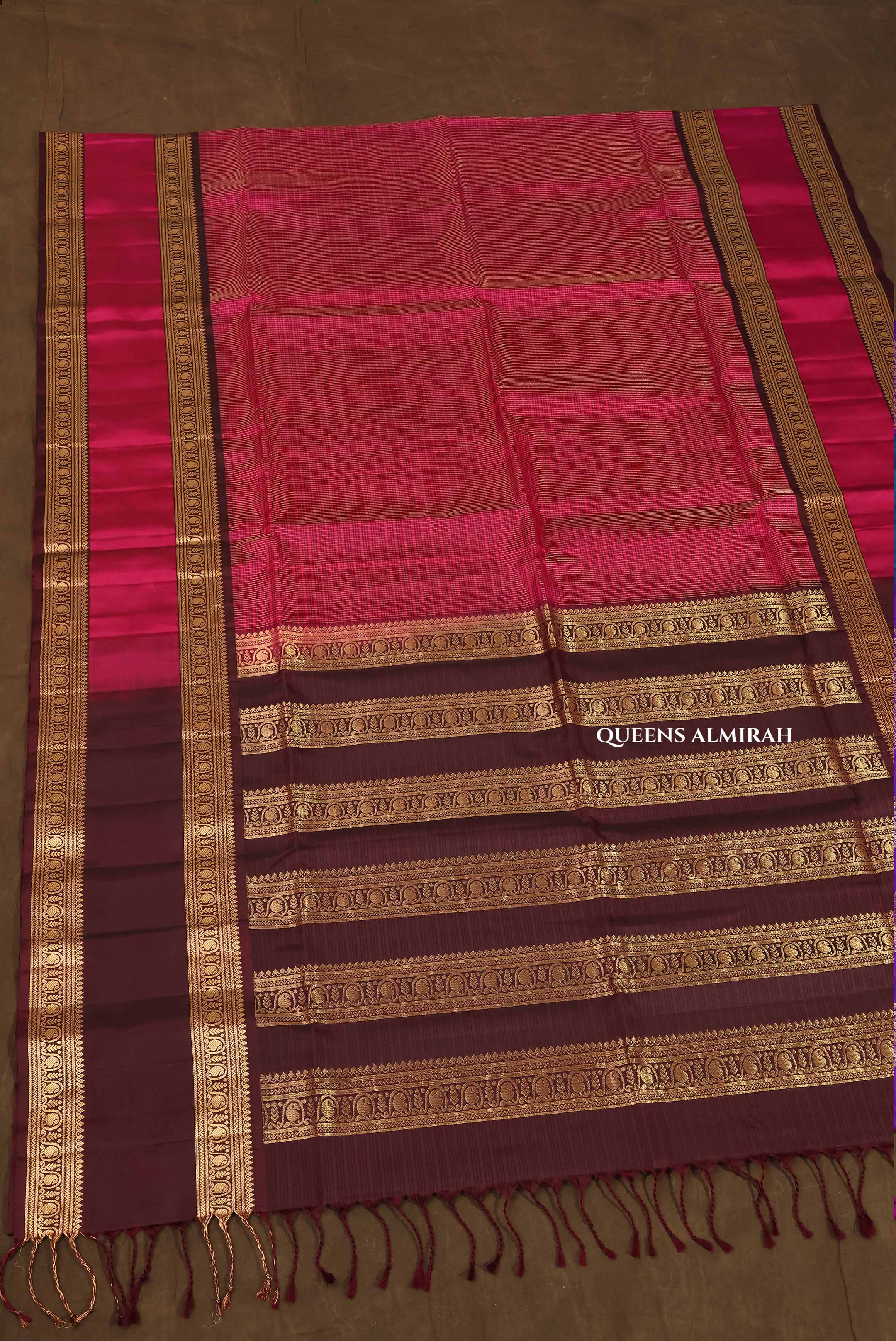 Magenta Pink With Dark Chocolate Brown Payadi Pure Soft Silk Saree