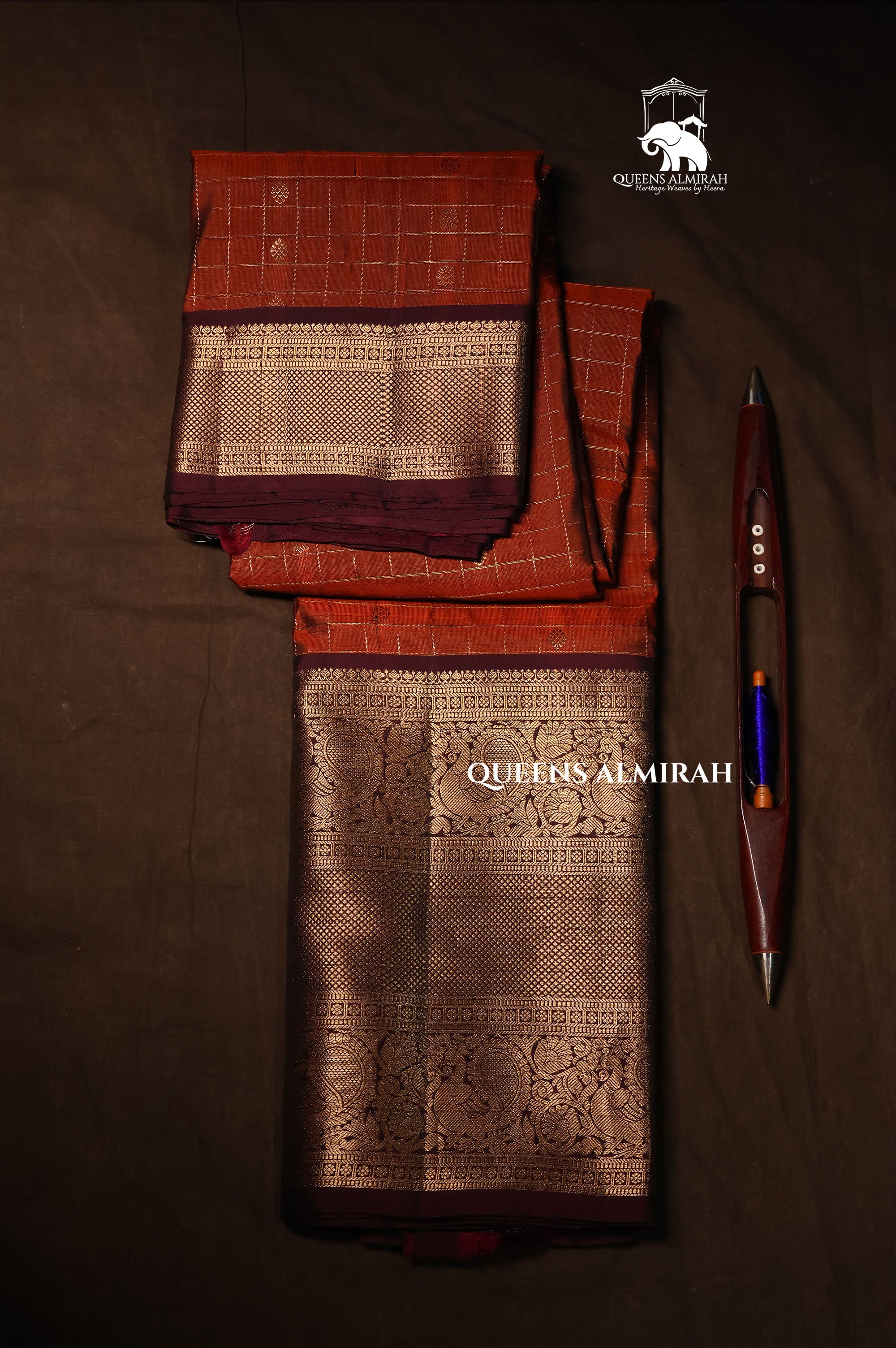 Rust Orange With Cocoa Bean Budget Kanchivaram Silk Saree