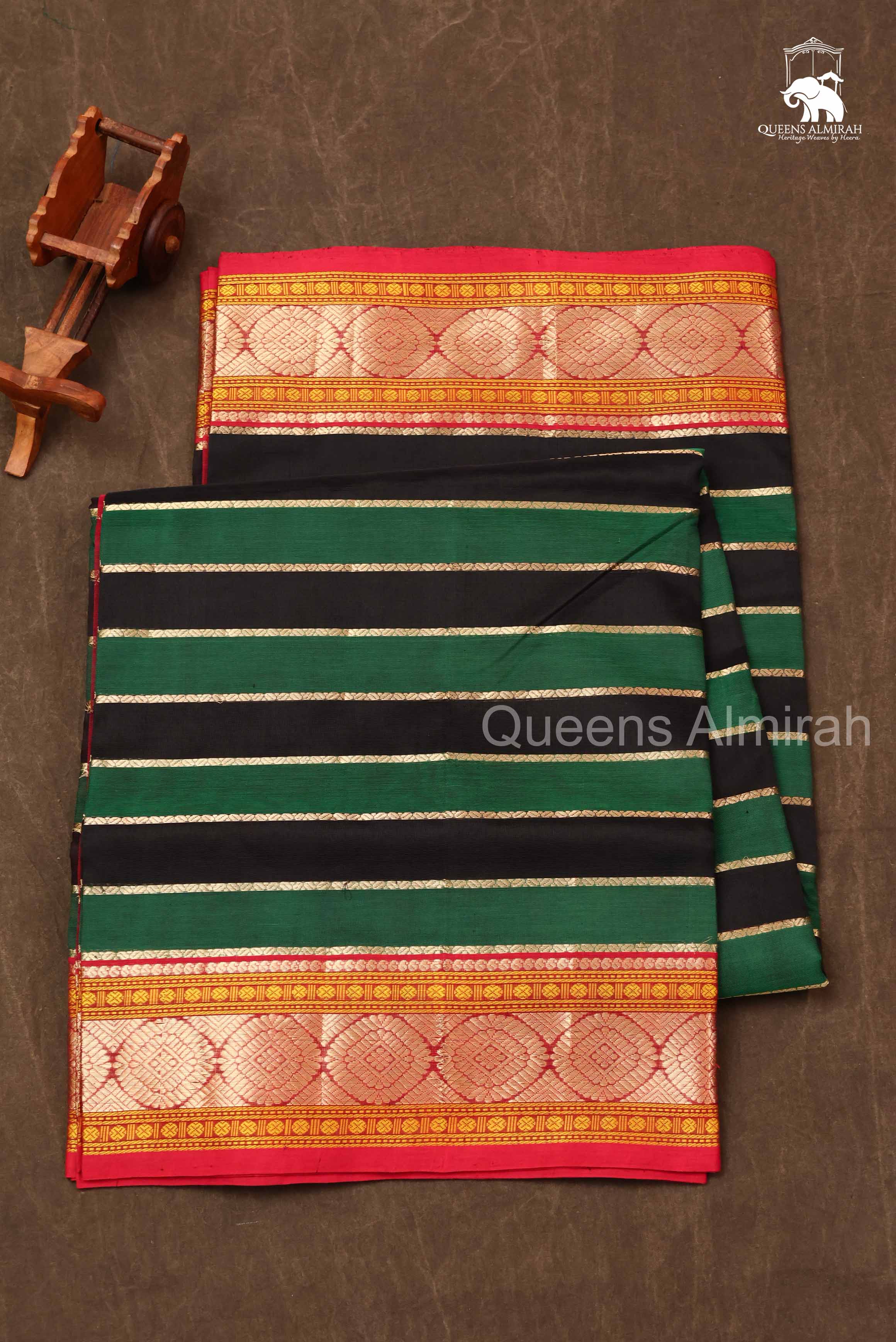 Green With Black Chettinad Silk Cotton Saree