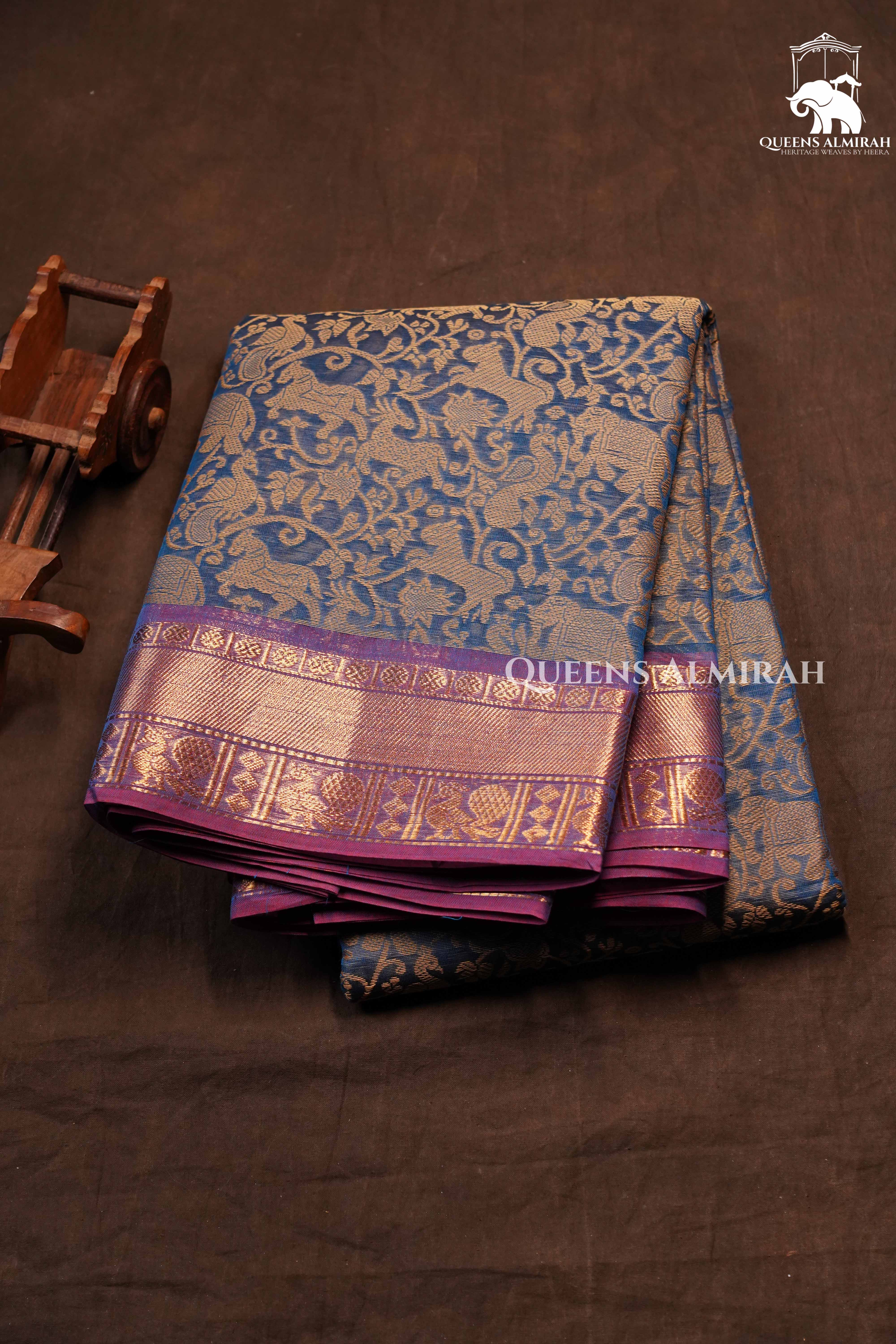 Dusky Blue With Purple Kanchi Cotton Saree