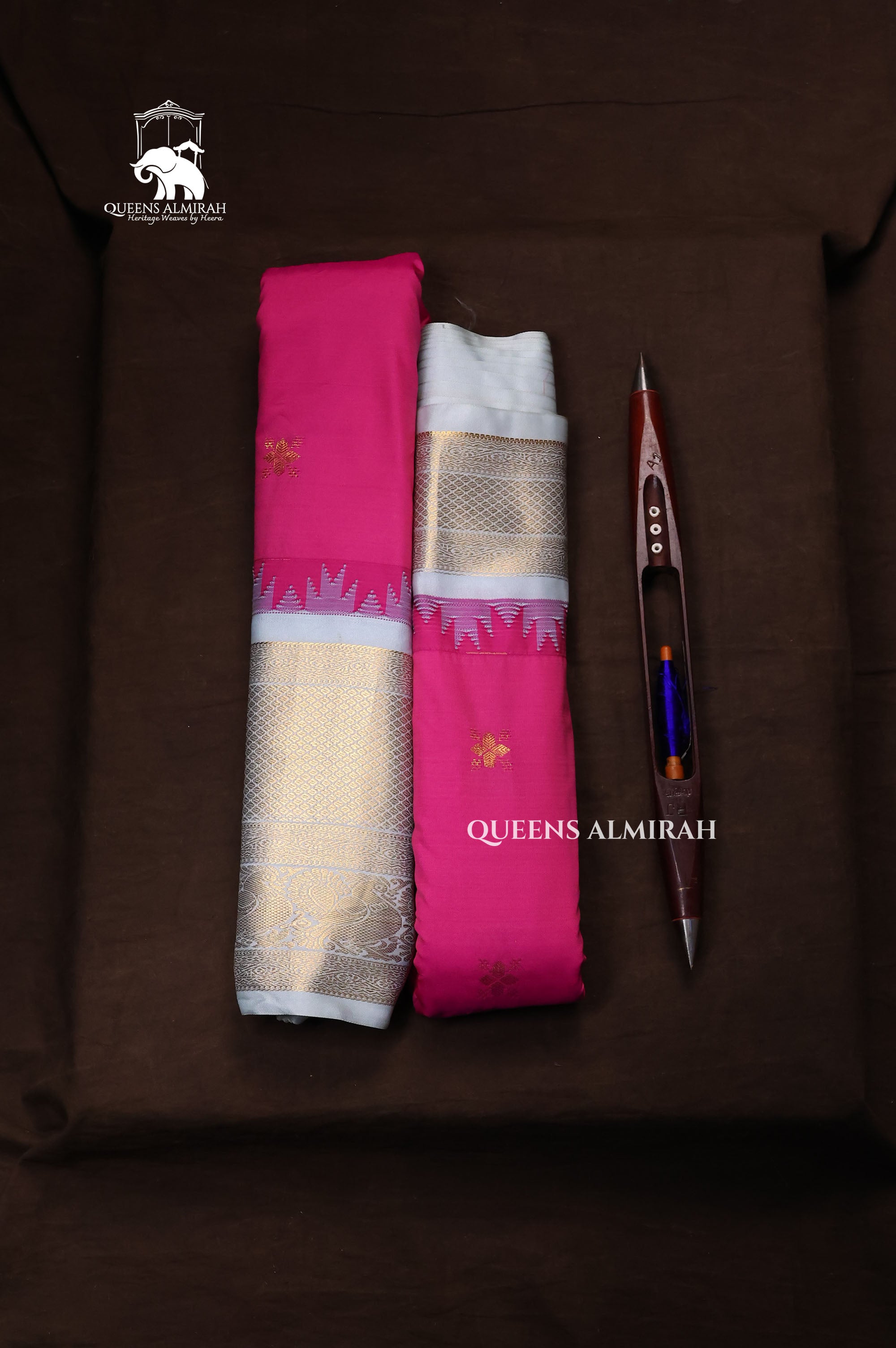 Pink WIth Blue Semi Gadwal Silk Saree