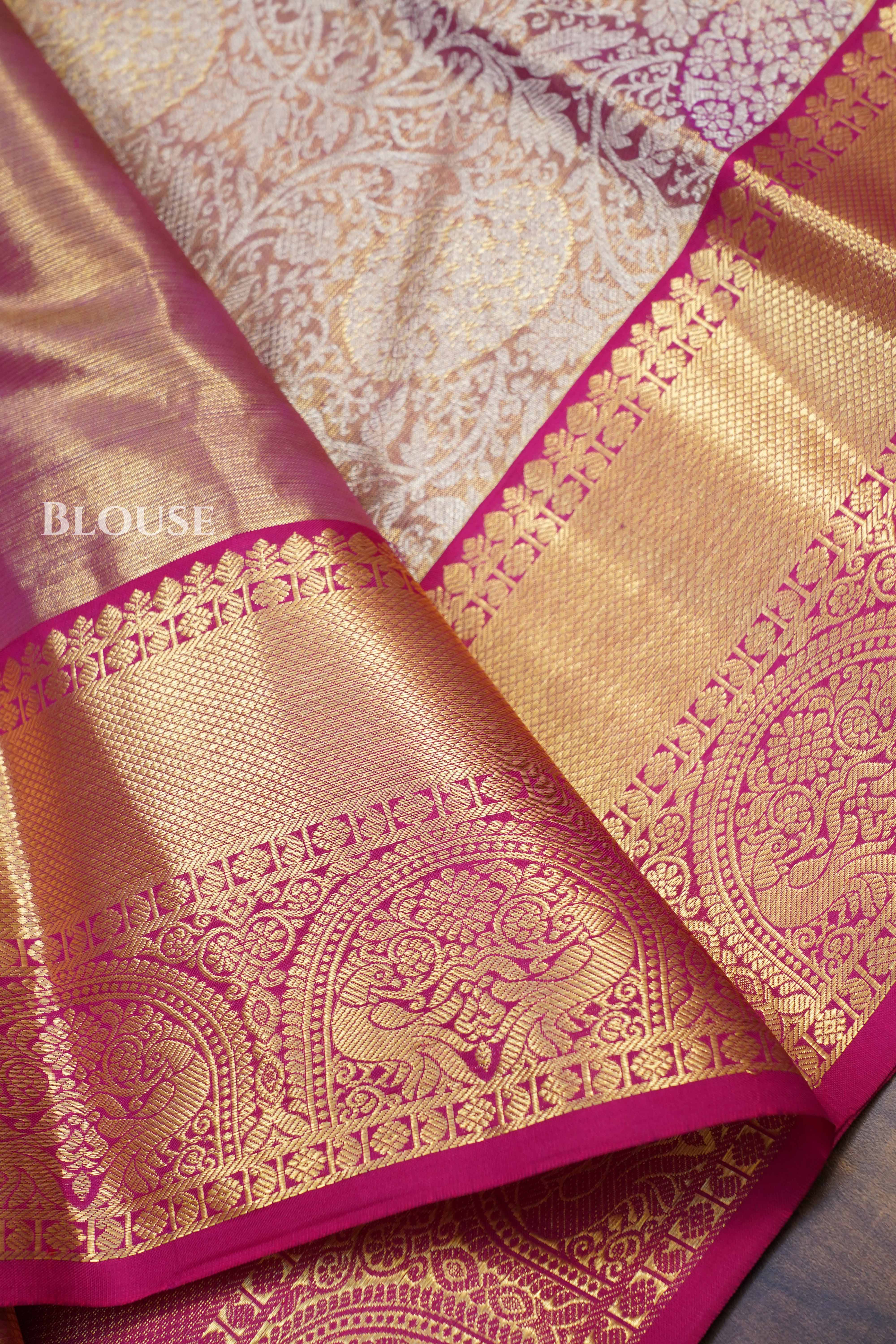 Gold With Pink Pure kanchivaram Silk Saree