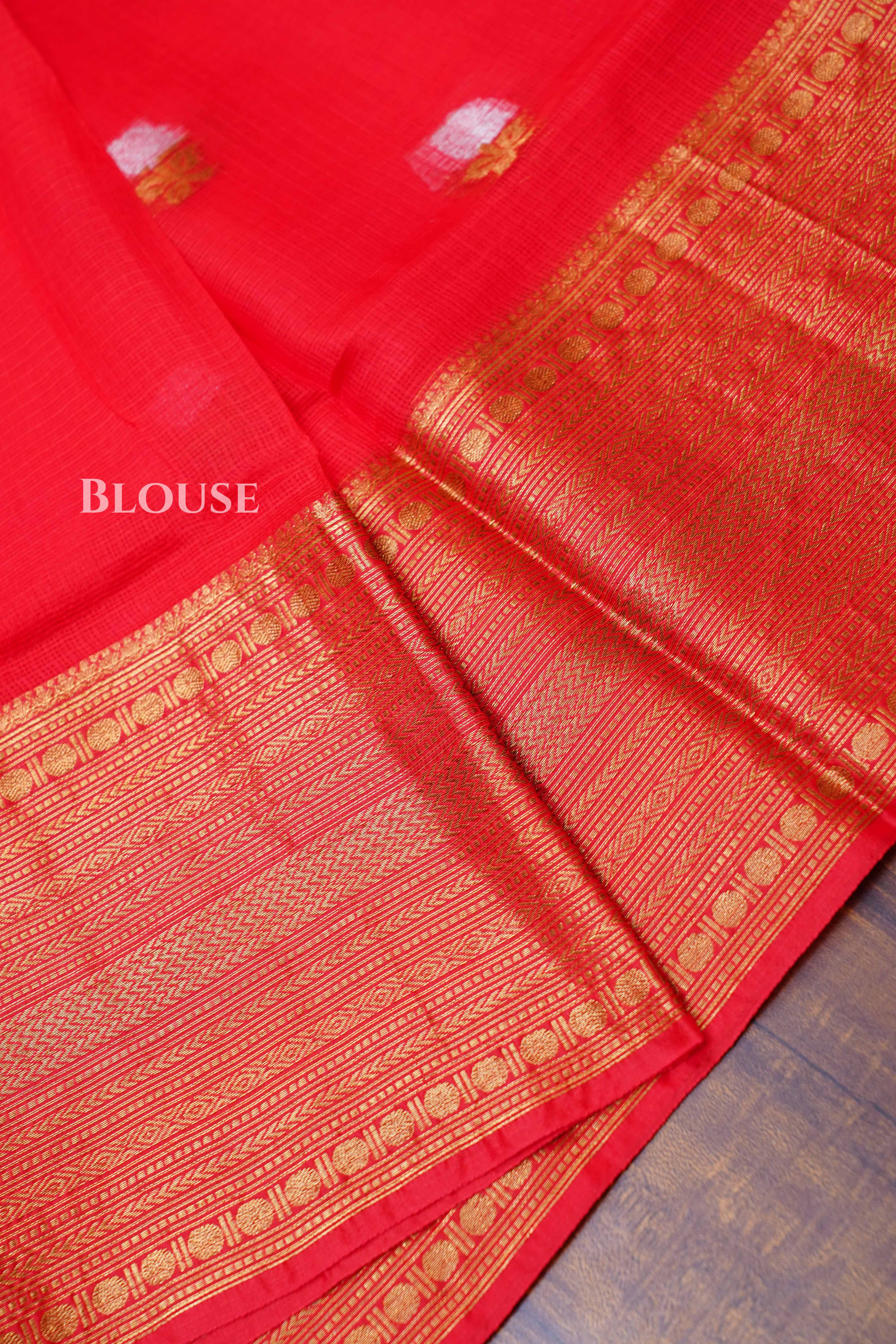 Dark Red Pure Kota Silk Saree