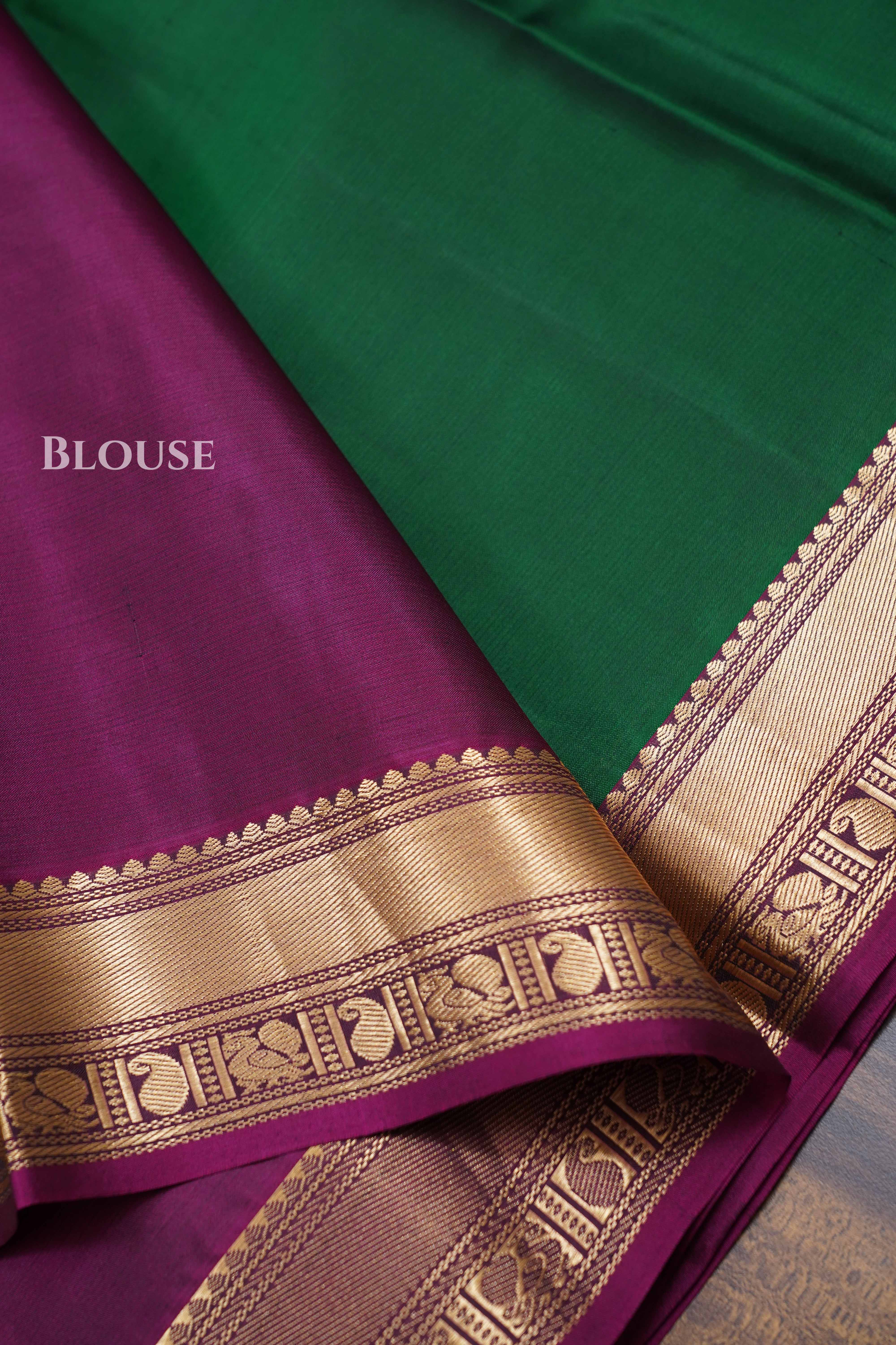 Meenakshi Green With Pink Pure Kanchivaram Silk Saree