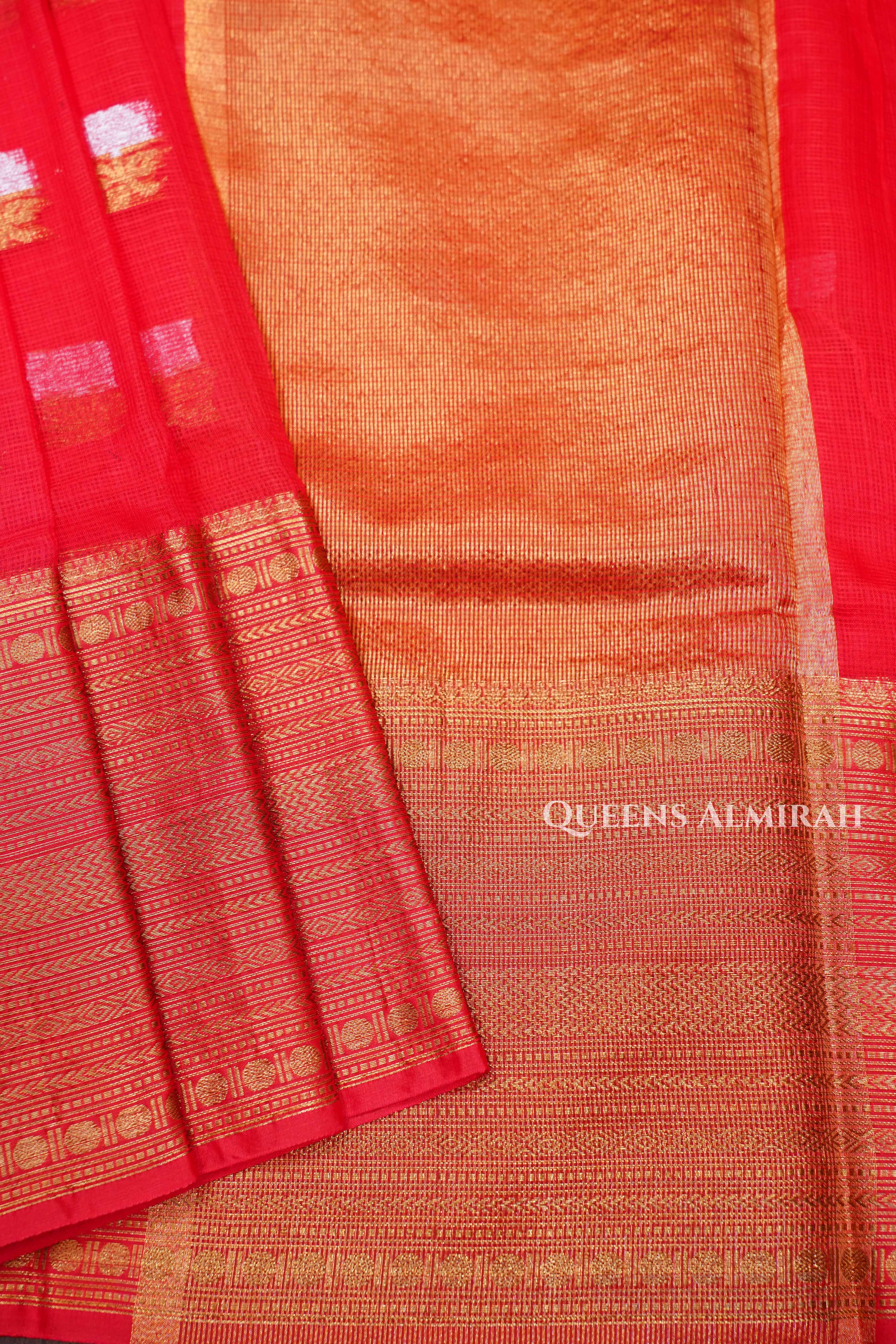 Dark Red Pure Kota Silk Saree
