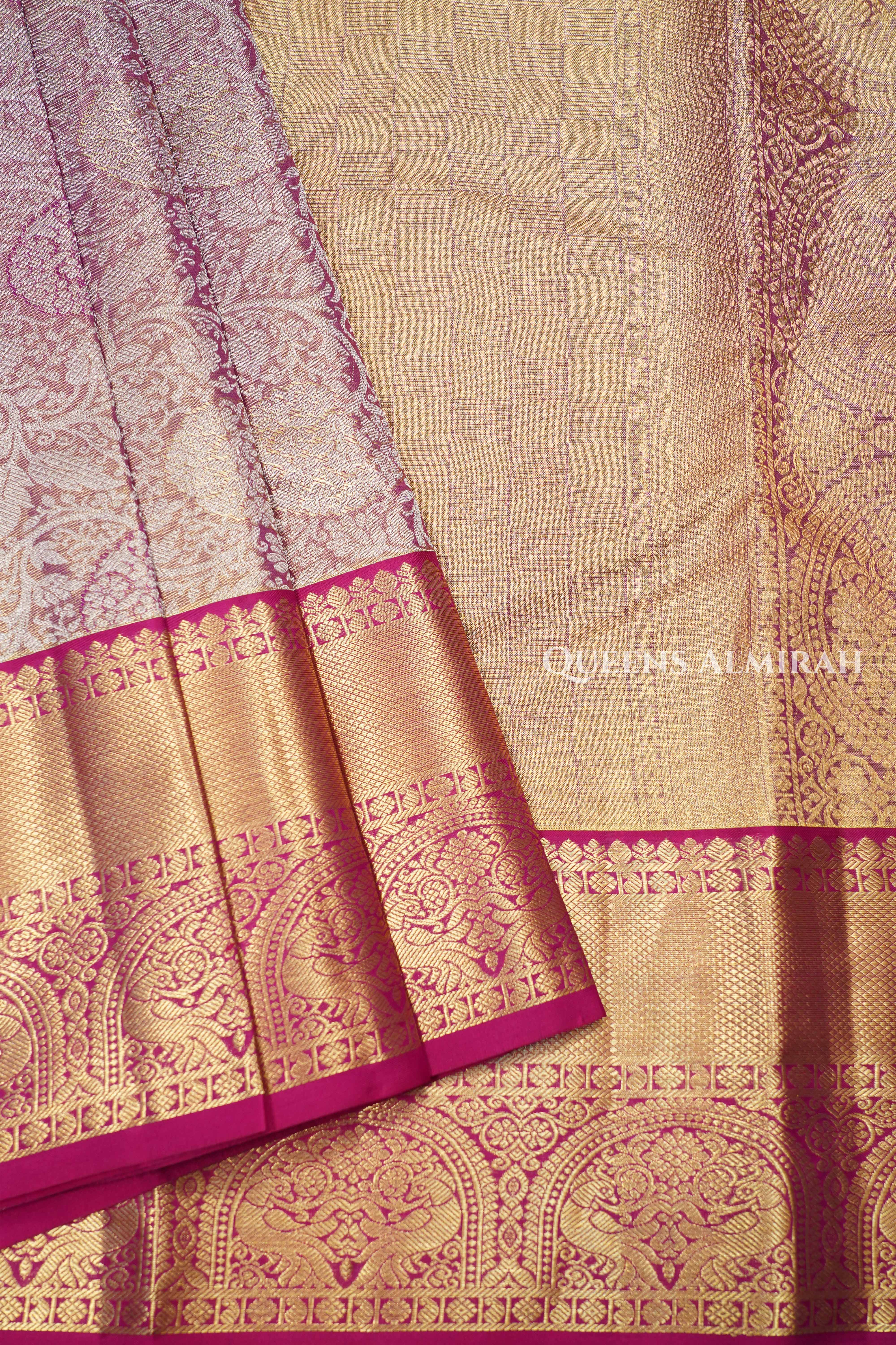 Gold With Pink Pure kanchivaram Silk Saree