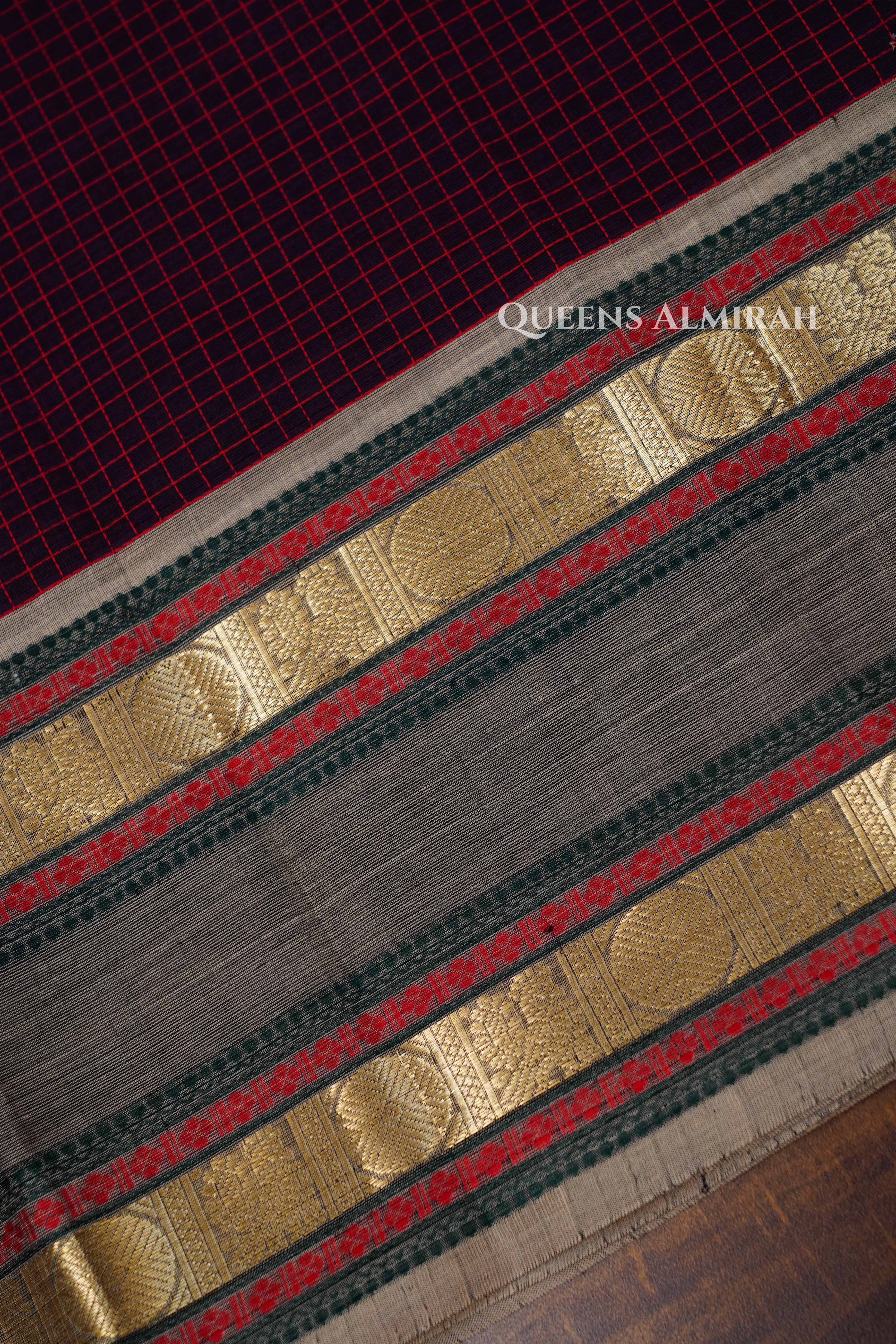 Maroon With Grey Karaikudi Chettinad Silk Cotton Saree