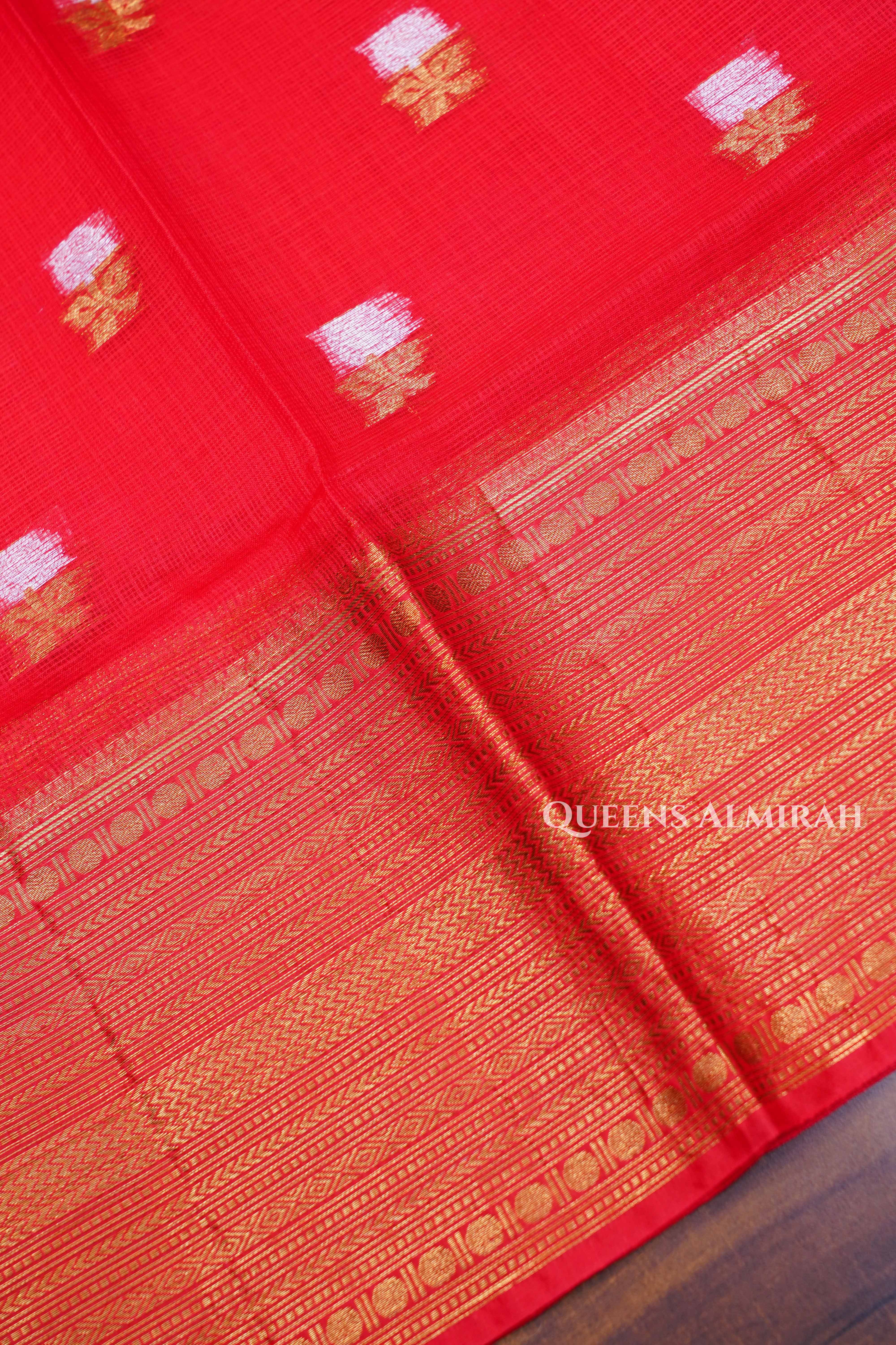 Dark Red Pure Kota Silk Saree