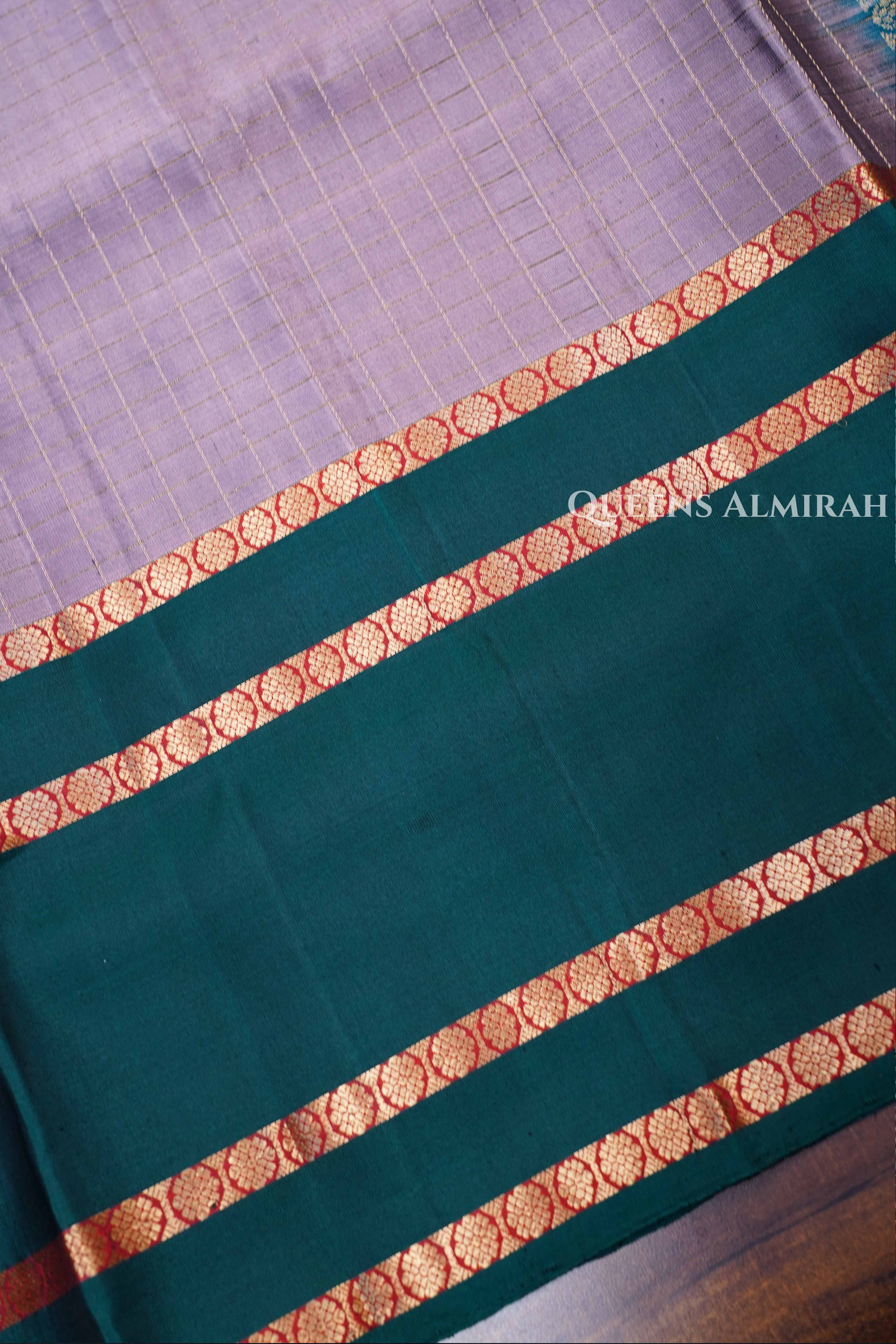 Pastel Purple With Green Pure Soft Silk Saree