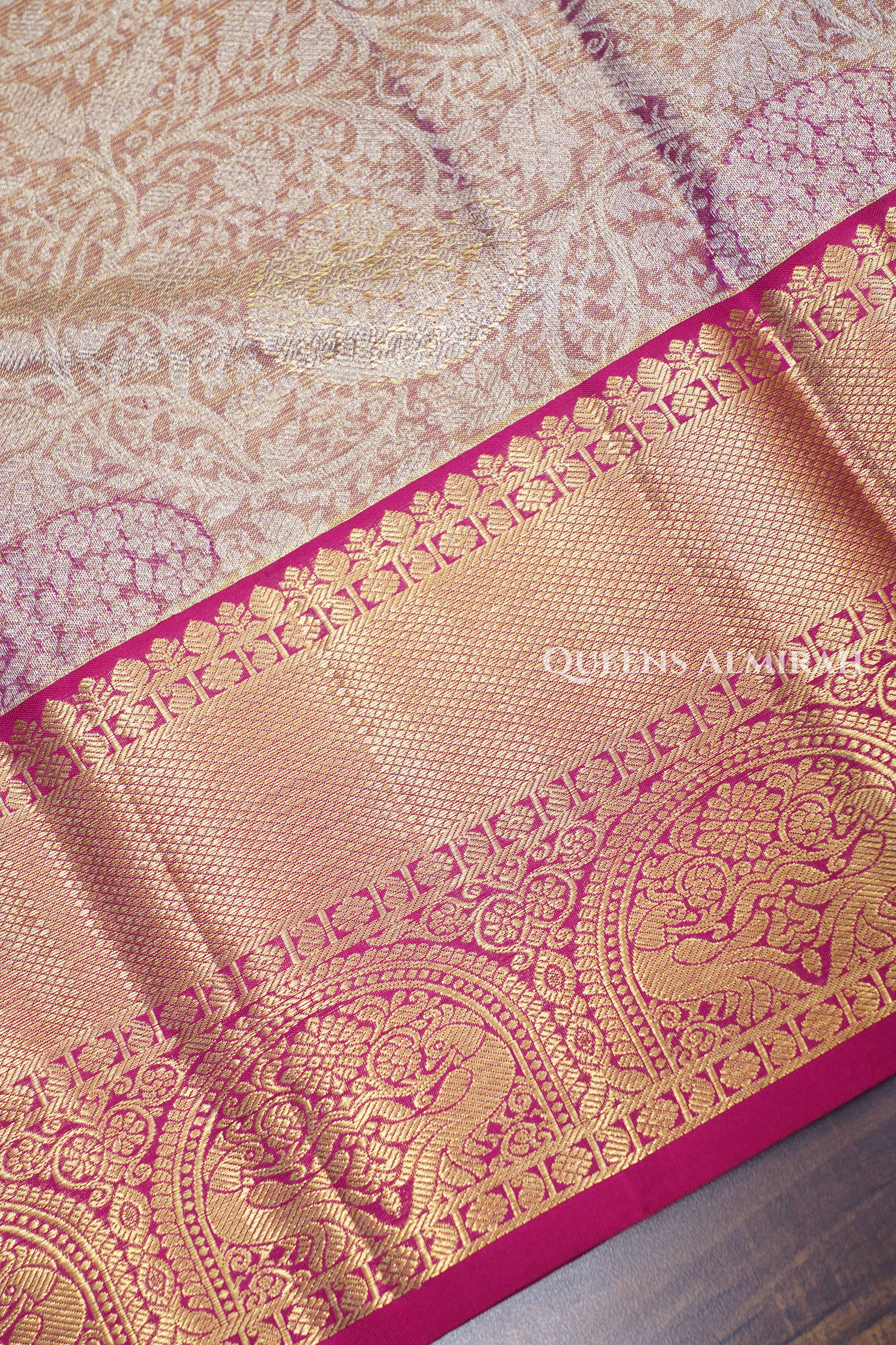 Gold With Pink Pure kanchivaram Silk Saree