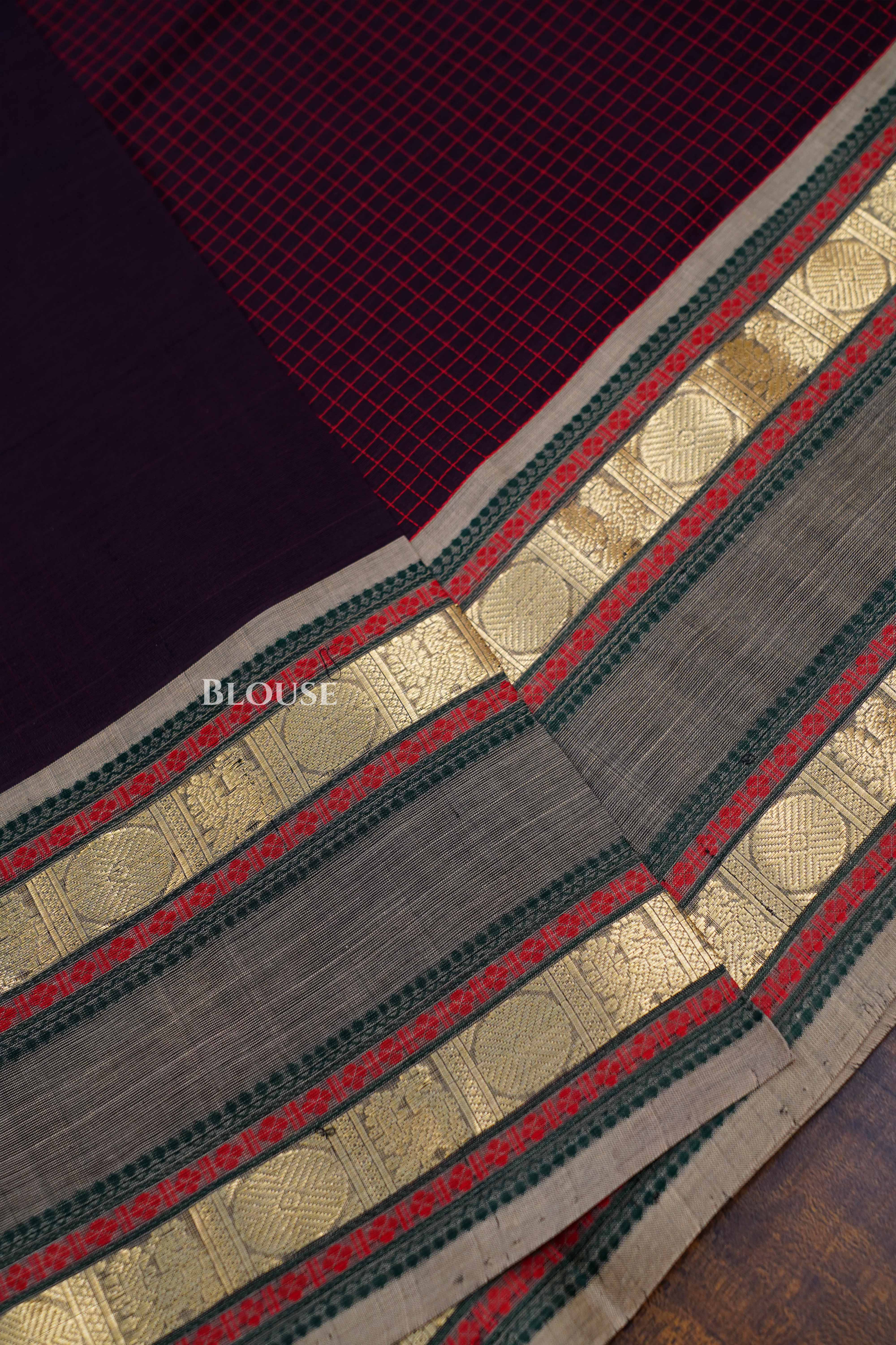 Maroon With Grey Karaikudi Chettinad Silk Cotton Saree