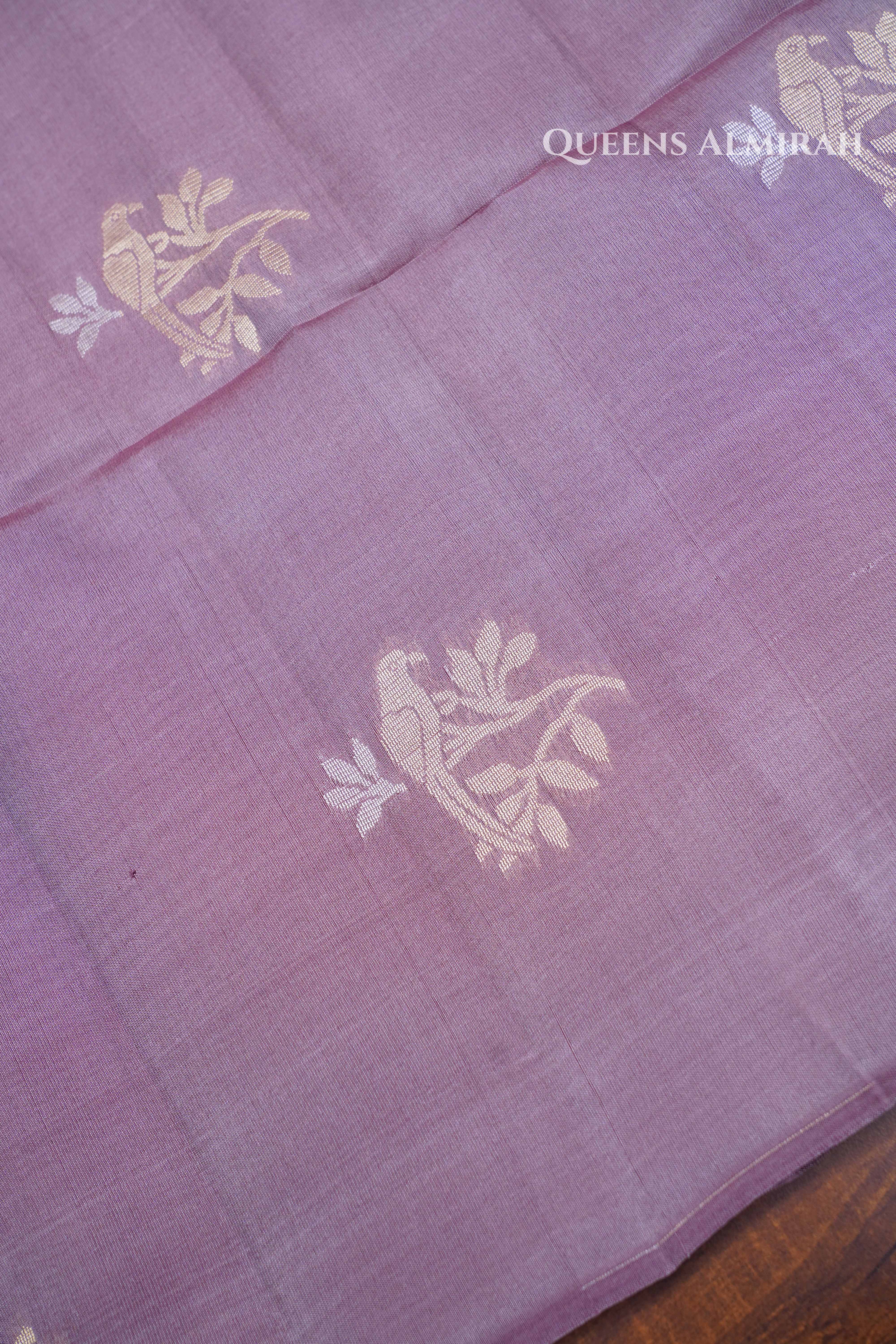 Light Mauve Pure Kora Soft Silk Saree