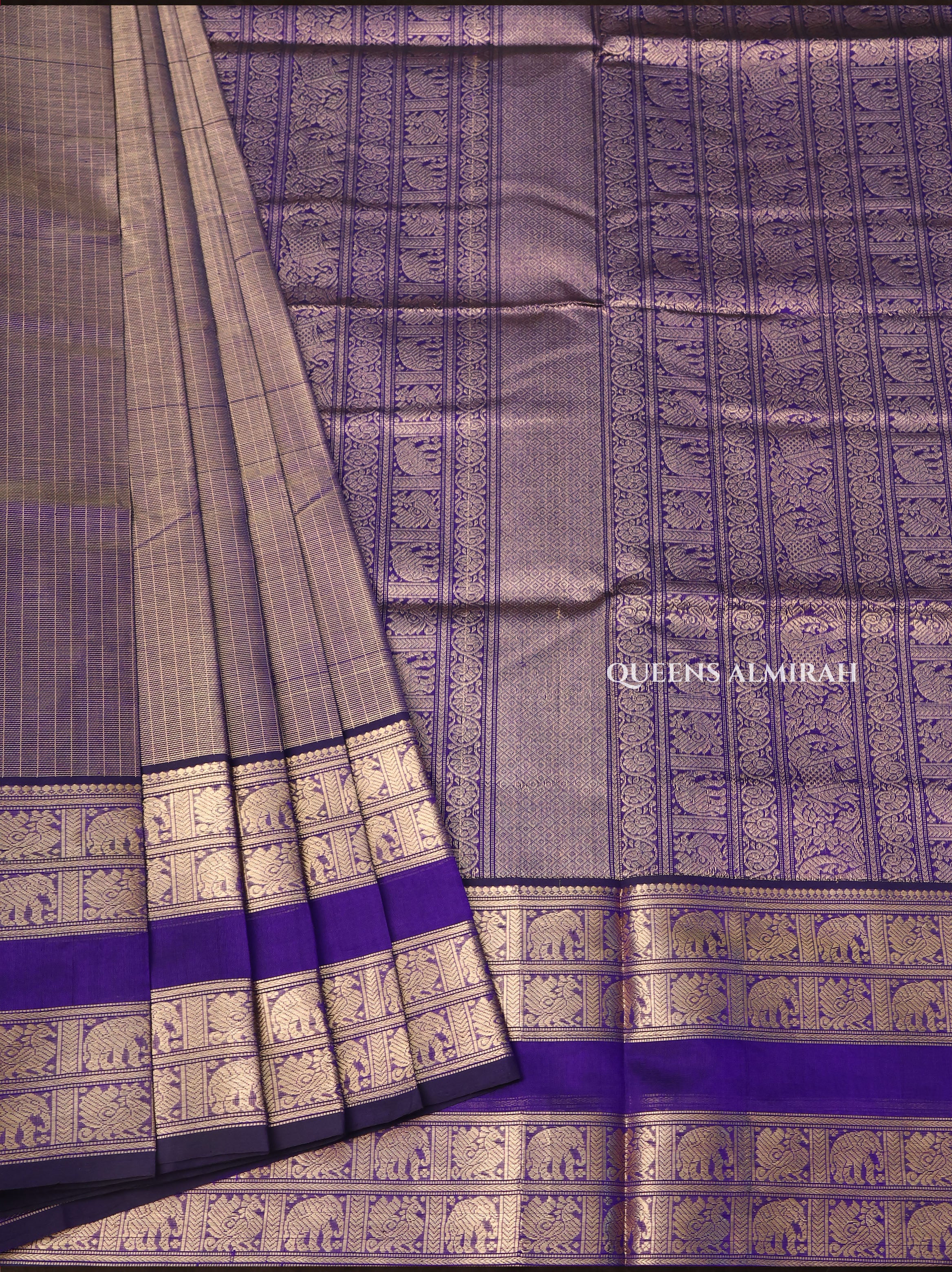 Golden With Blue Chettinad Silk Cotton Saree