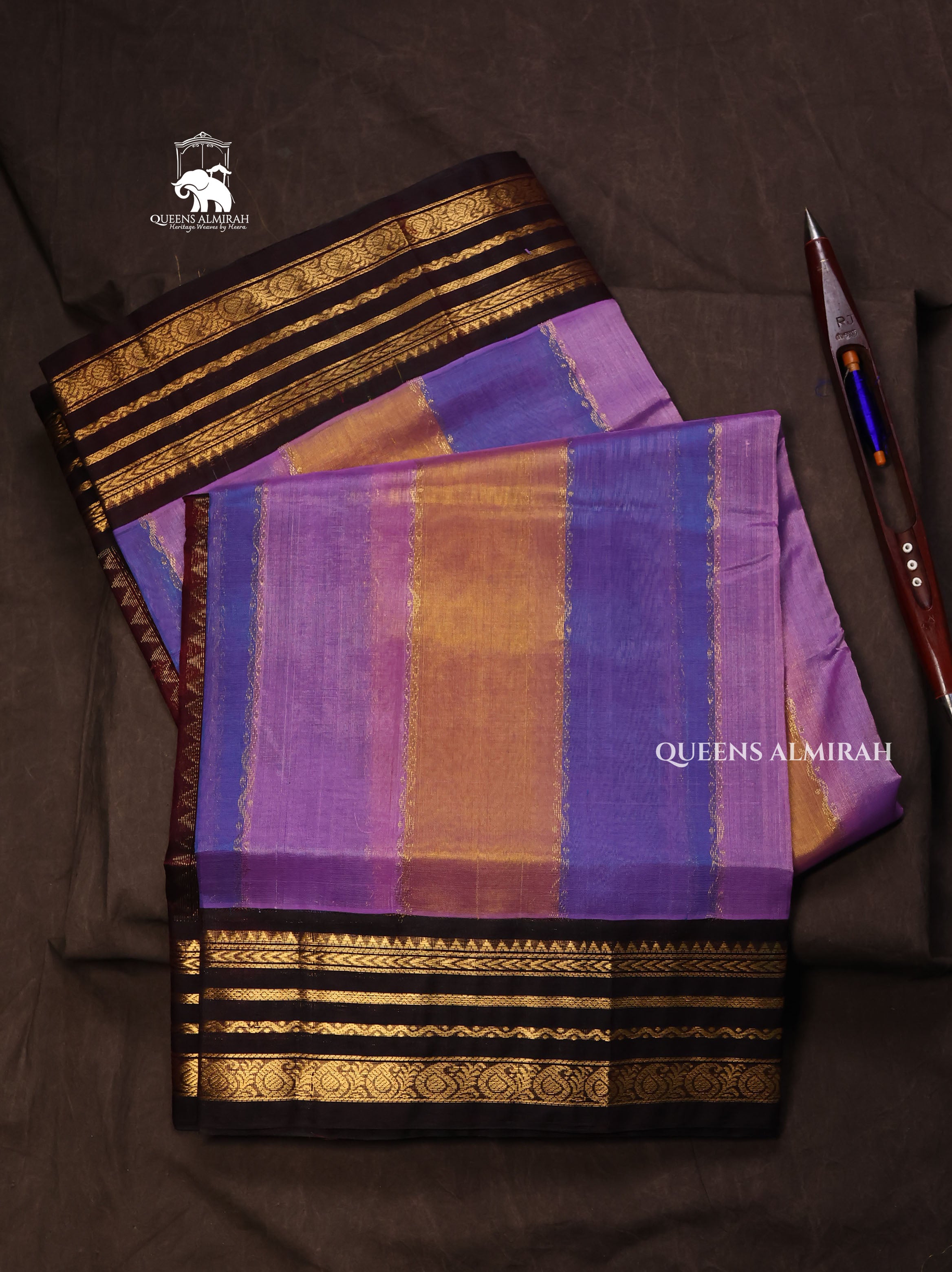Multicolor With Dark Chocolate Brown Border Pure Silk Cotton Saree
