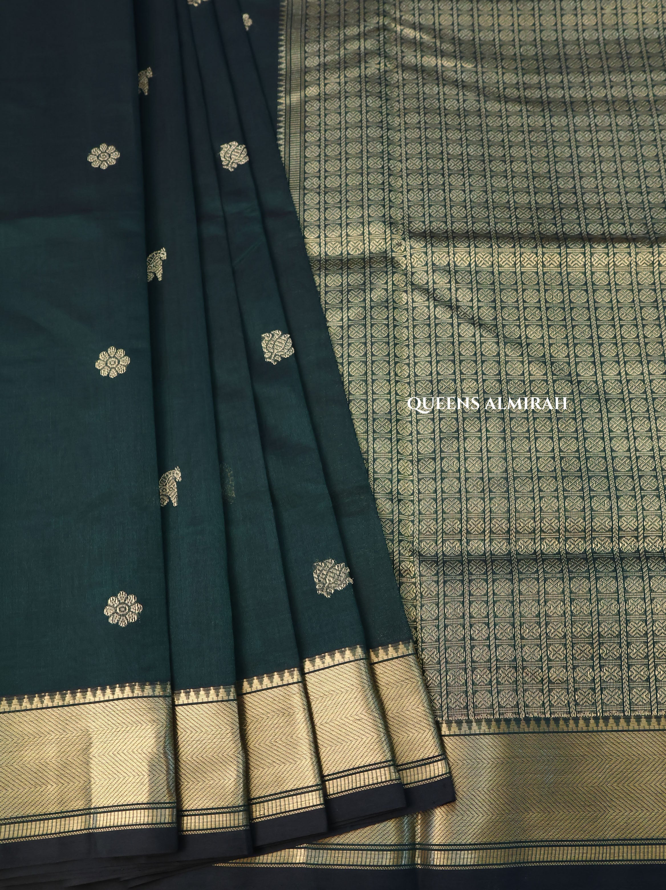 Dark Bottle Green Chettinad Silk Cotton Saree
