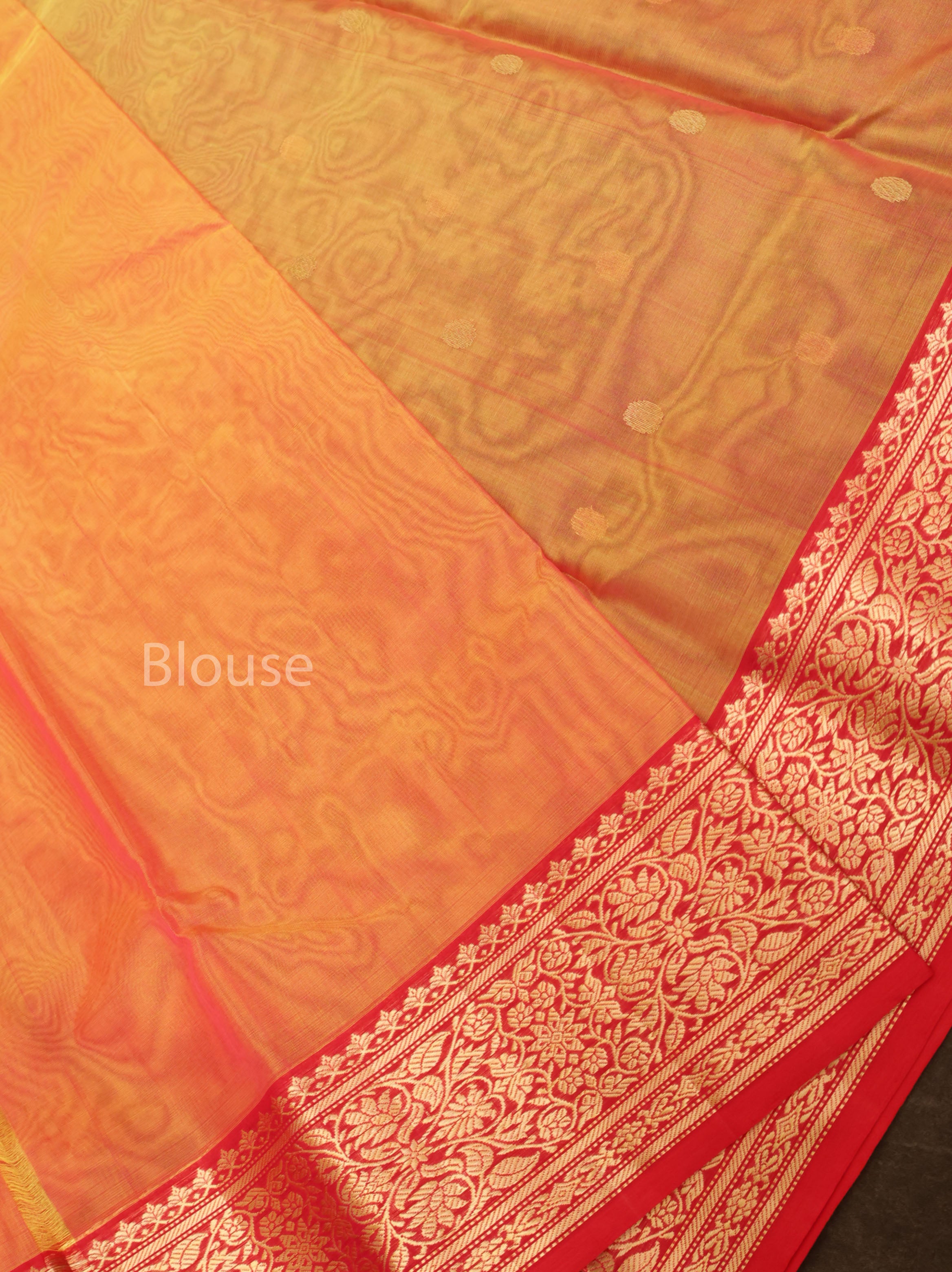 Orange With Red Chanderi Katan Silk Handloom Saree