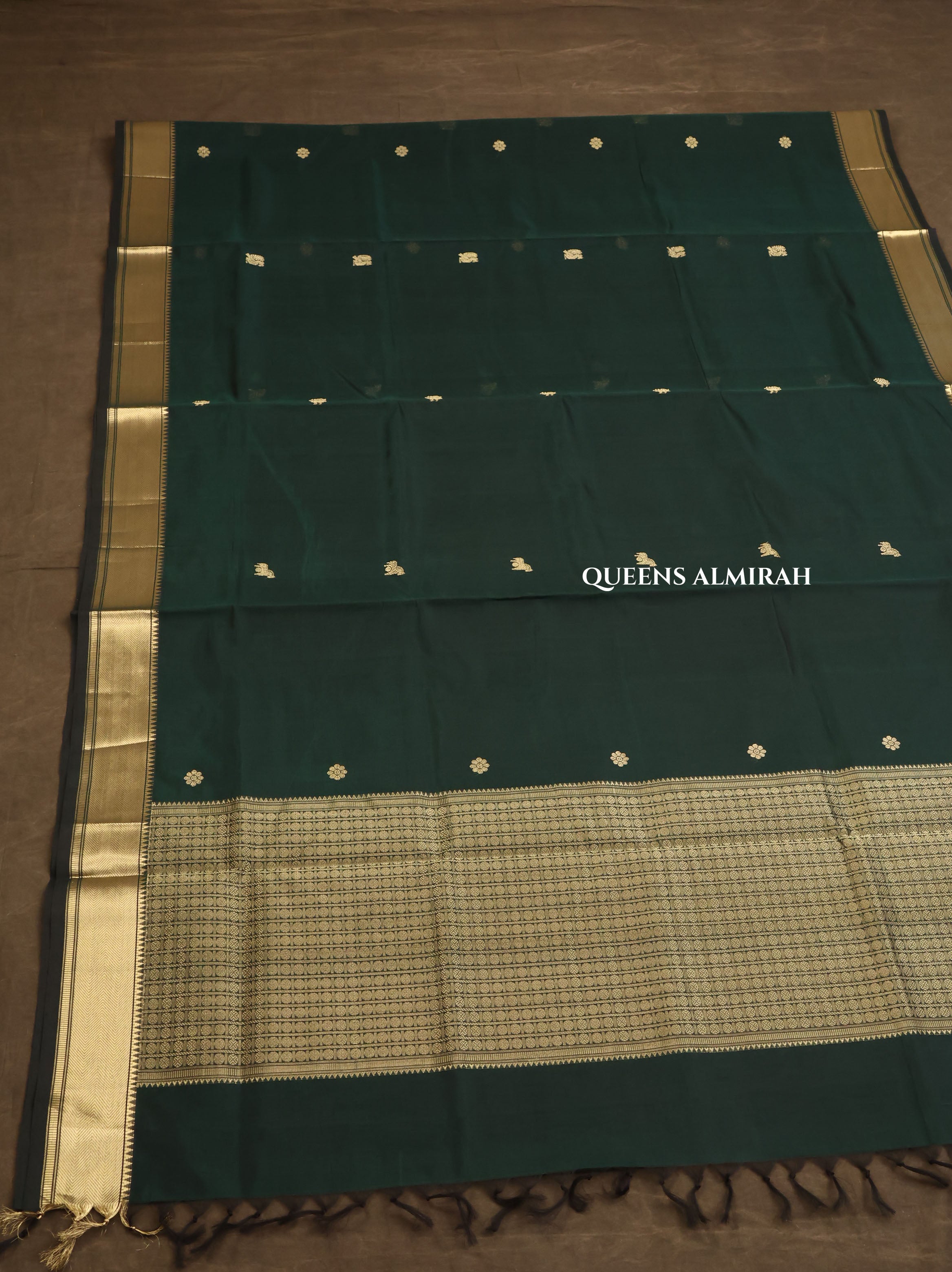 Dark Bottle Green Chettinad Silk Cotton Saree