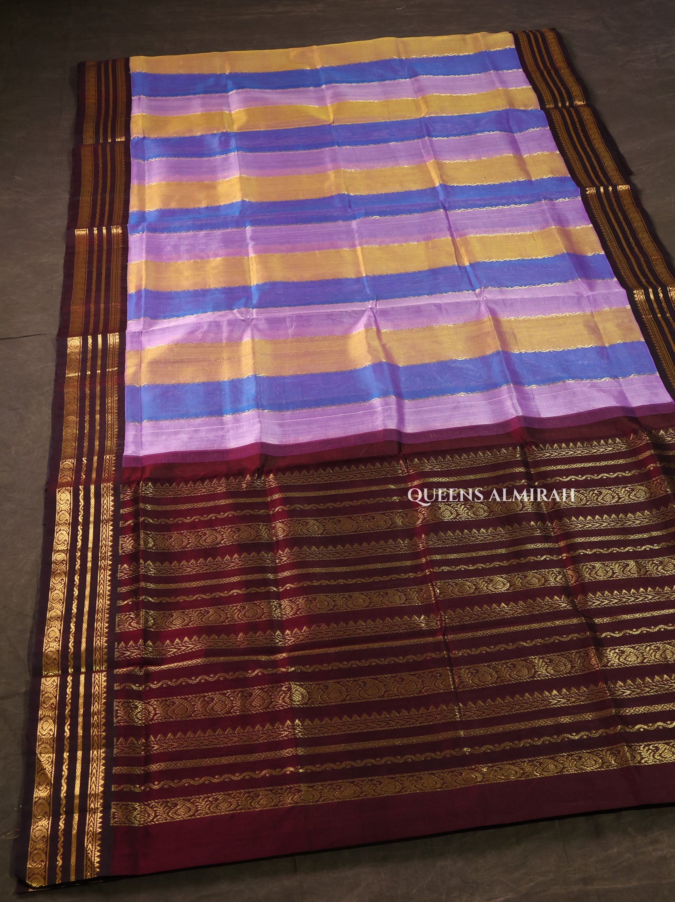 Multicolor With Dark Chocolate Brown Border Pure Silk Cotton Saree