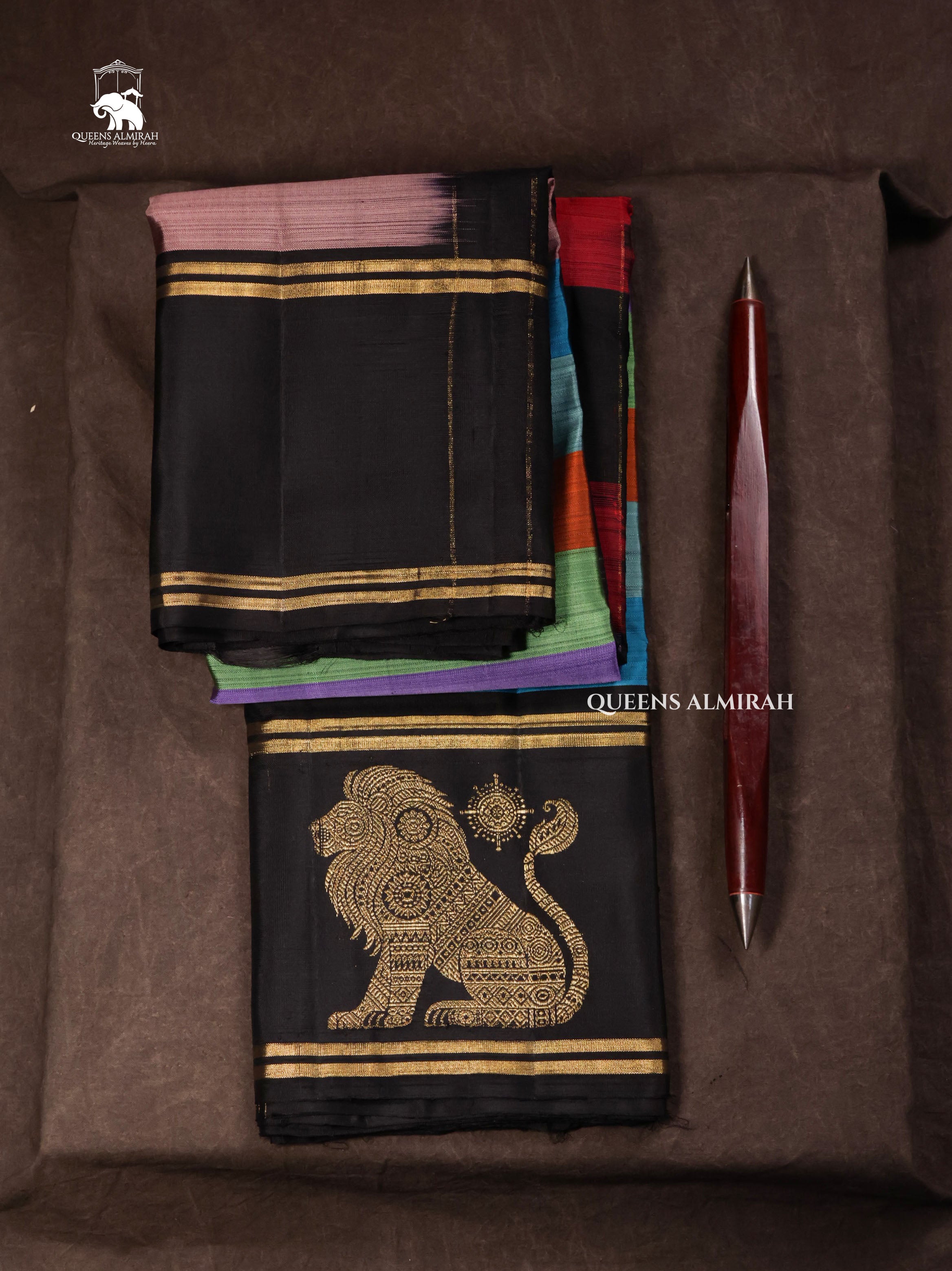 Multicolor With Black Pure Kanchivaram Silk Saree