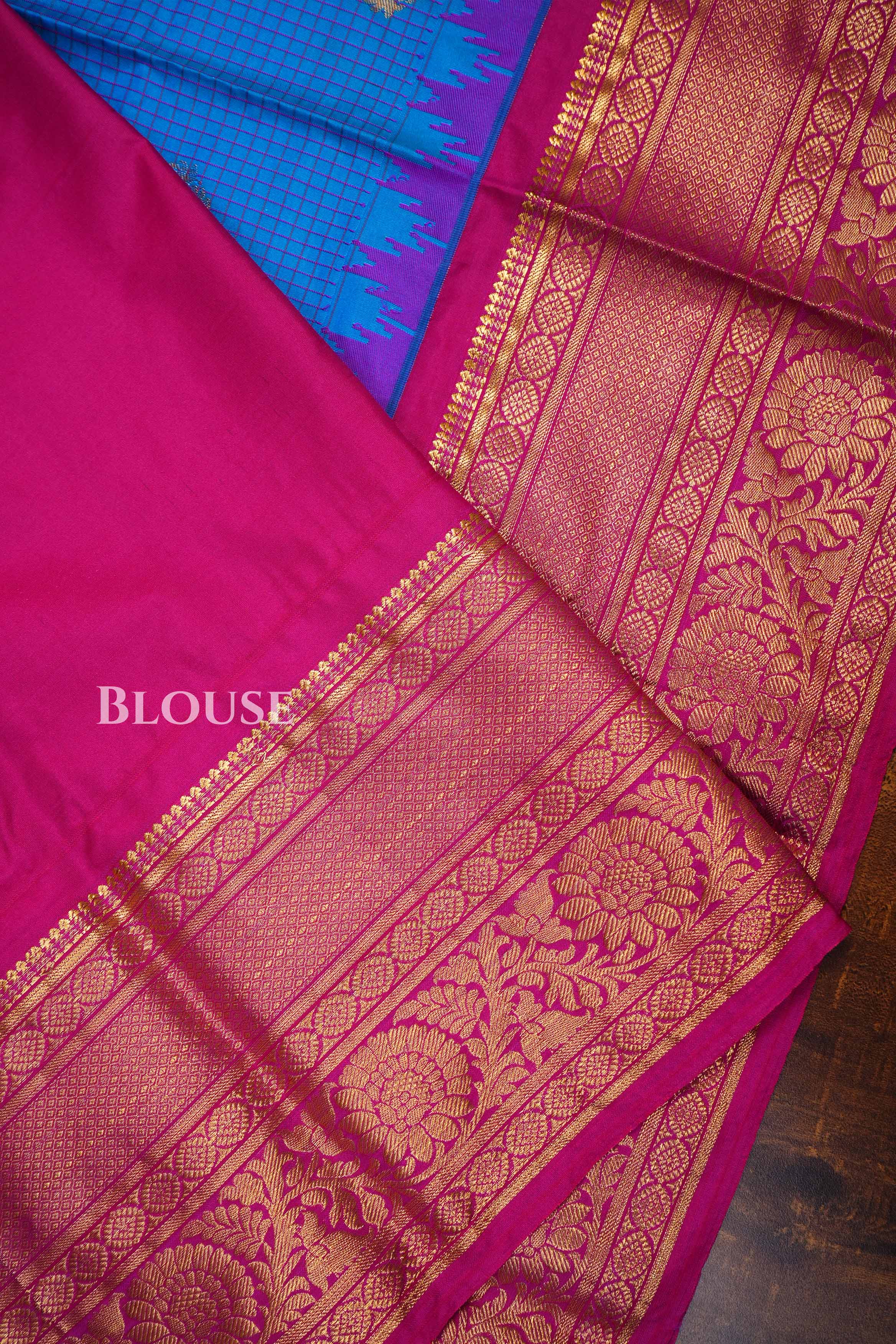 Royal blue with rani pink Semi  Gadwal silk saree